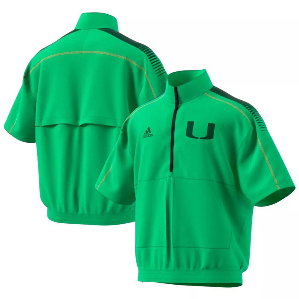 Men's adidas Green Miami Hurricanes Miami Nights Strategy Half-Zip Short Sleeve Jacket,  Product Image