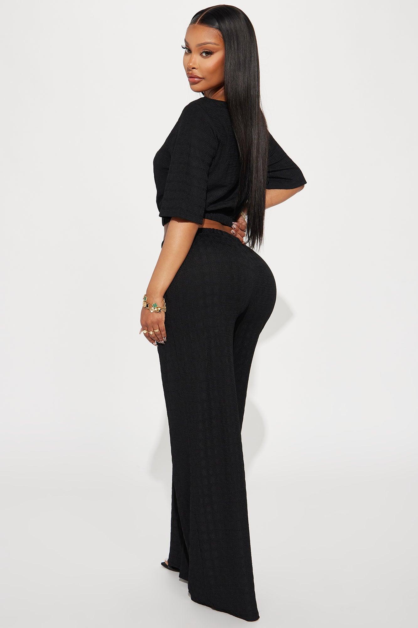 Day Plans Textured Pant Set - Black Product Image
