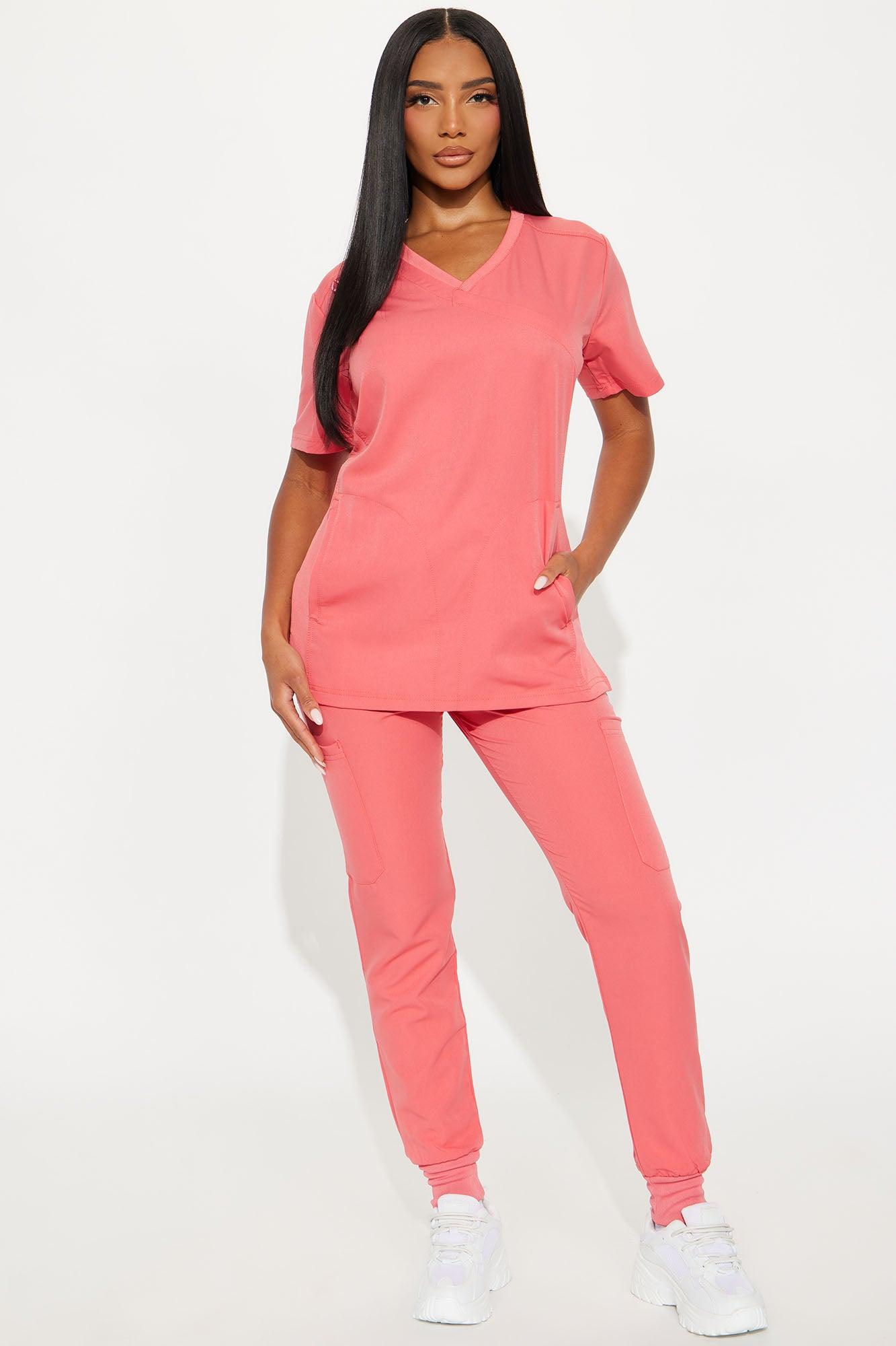 Get To Work Stretch Uniform Scrub Jogger Set - Coral Female Product Image