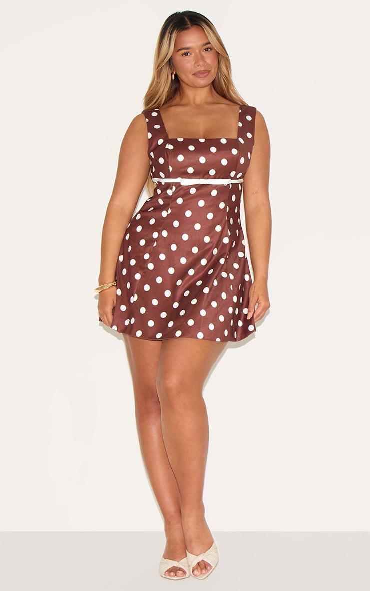 Shape Chocolate Polka Dot Square Neck Bow Detail A-line Mini Dress Product Image