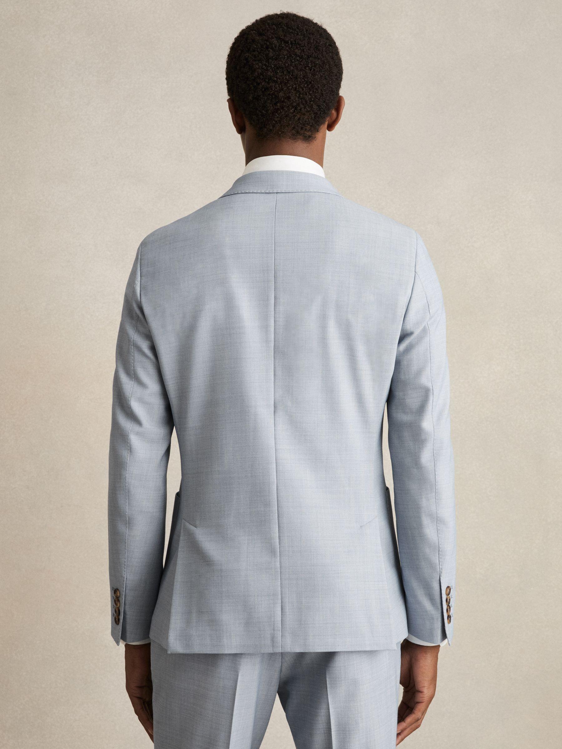 Double-Breasted Textured Suit Blazer With Wool Slim-Fit in Soft Blue Product Image