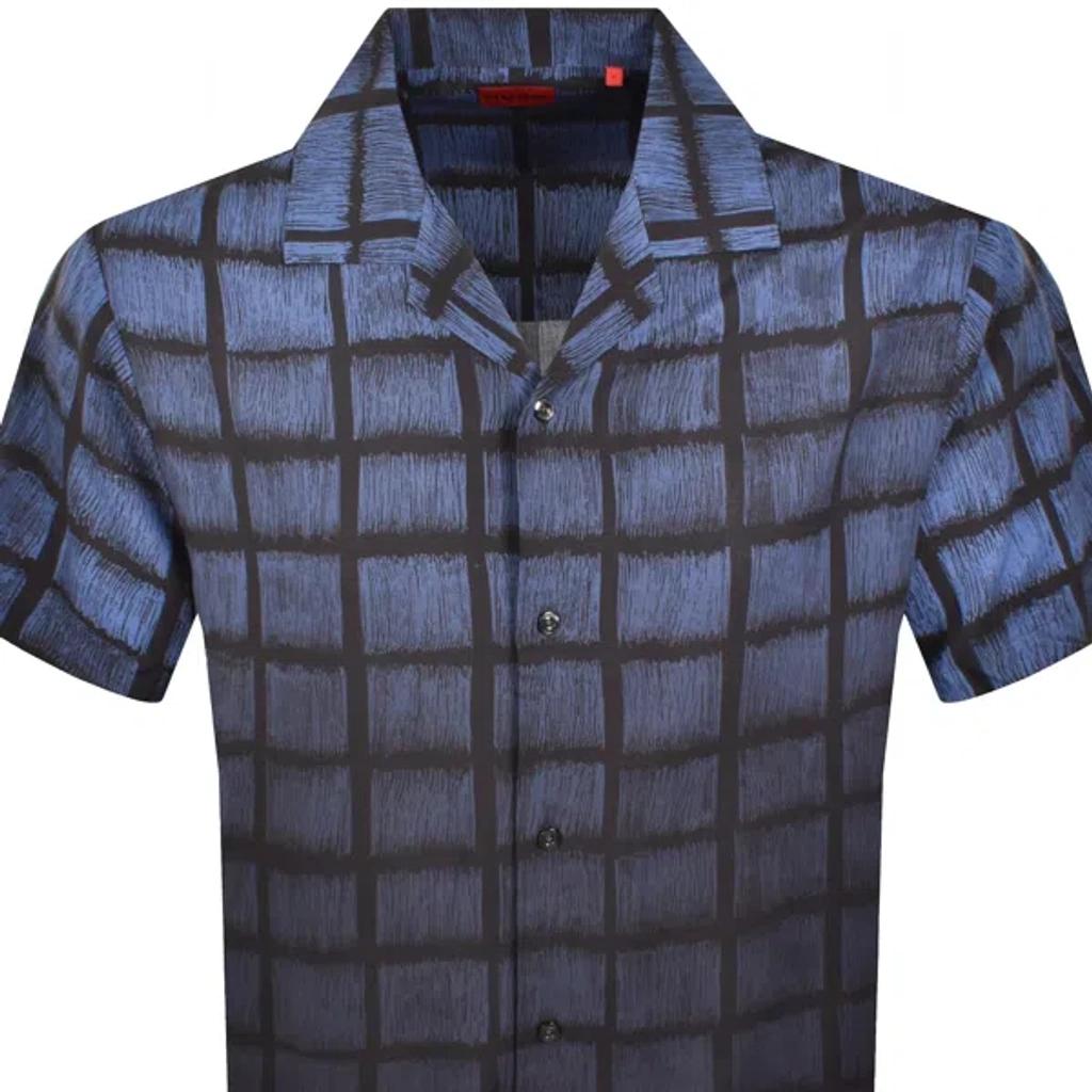 HUGO BOSS Oversize-fit Shirt In Square-print Poplin In Blue Product Image