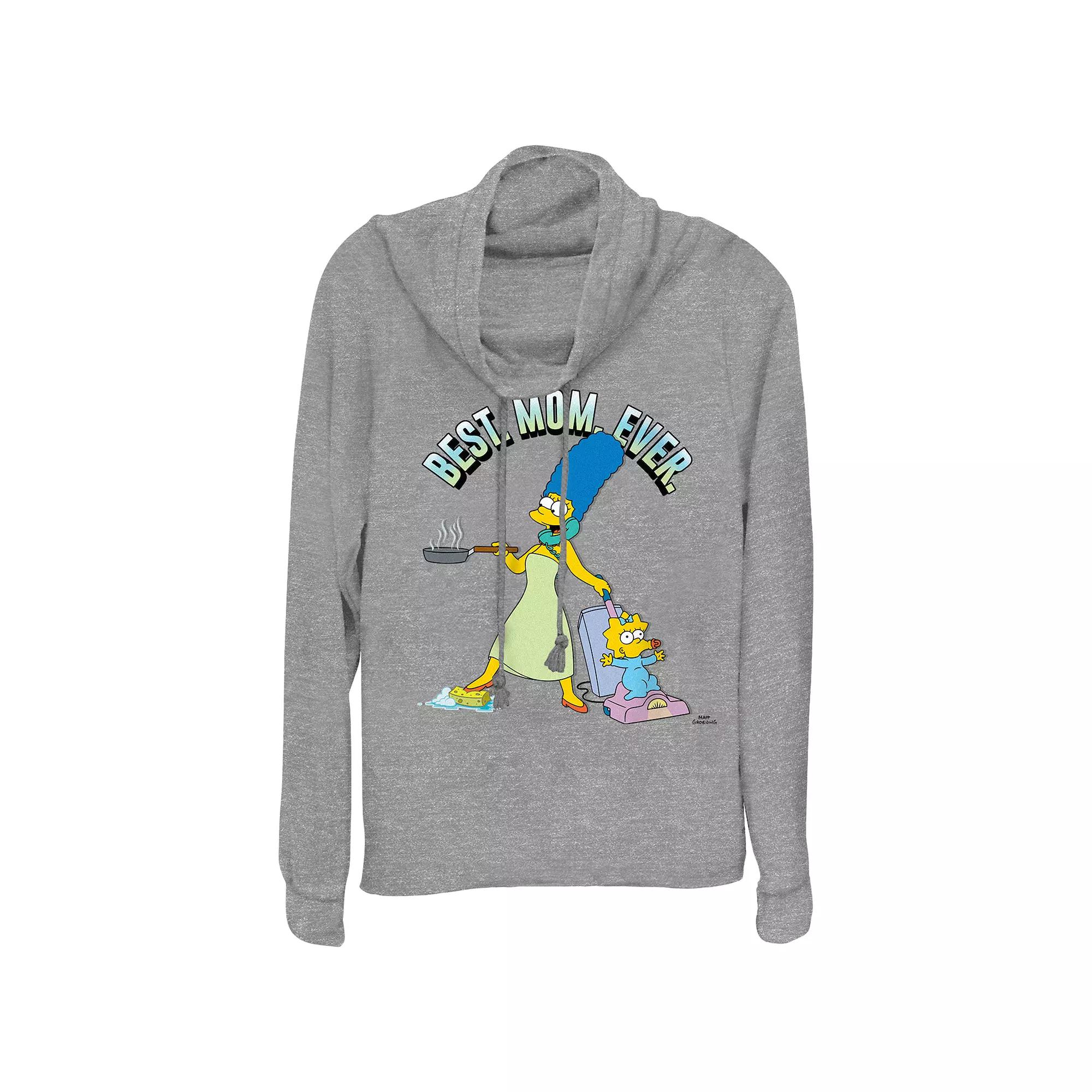 Women's The Simpsons Best Mom Ever Cowlneck Graphic Lightweight Long Sleeve,  Product Image
