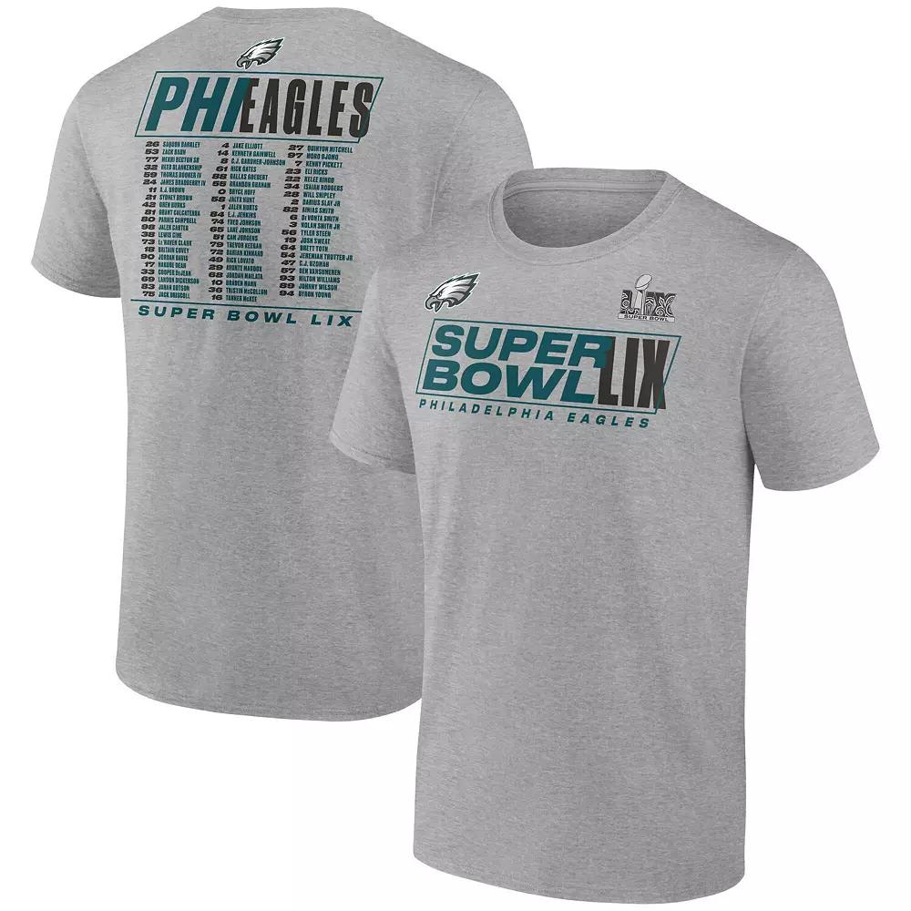 Men's Fanatics  Heather Gray Philadelphia Eagles Super Bowl LIX Roster T-Shirt, Size: 4XL, Grey Product Image