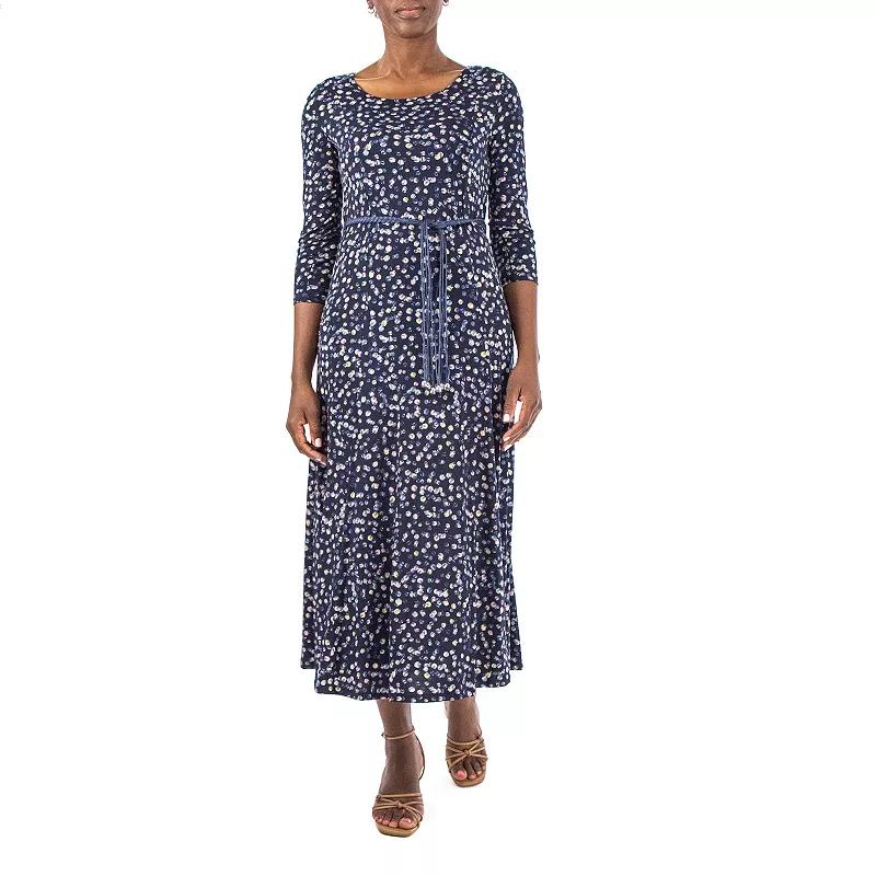 Women's Nina Leonard Sylvia Three-Quarter Sleeve Belted Dress, Size: XL, Black Mink Product Image