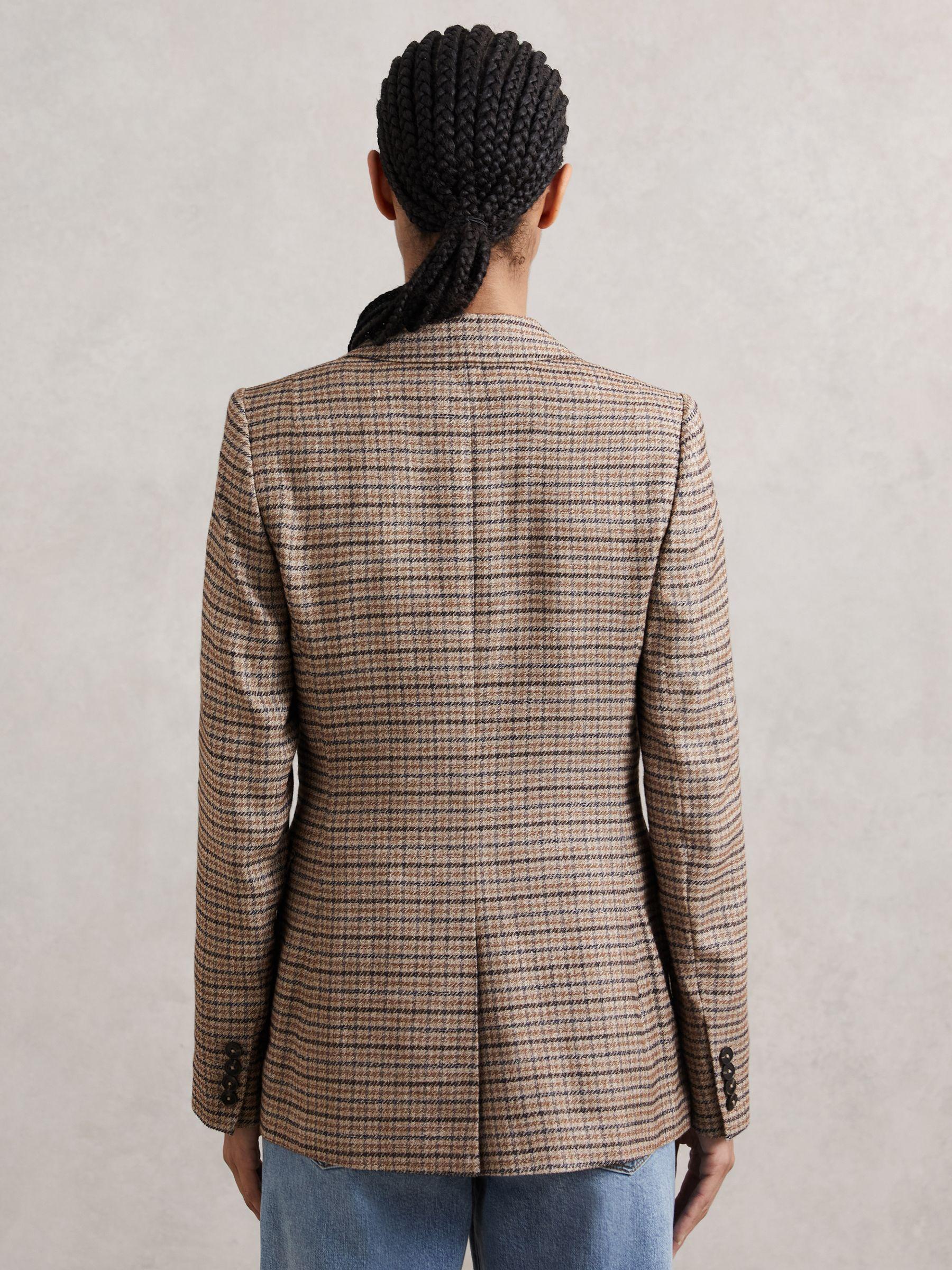 Single-Breasted Check Suit Blazer With Linen in Neutral Check Product Image