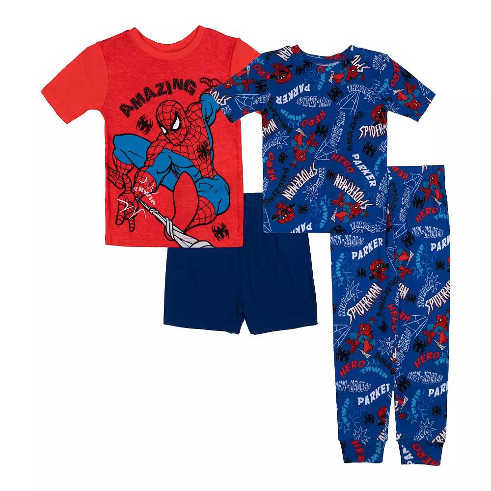 Boys 4-10 Marvel Spider-Man "Spider City" 4-Piece Tops & Bottoms Pajama Set, Boy's, Size: 8, Red Product Image