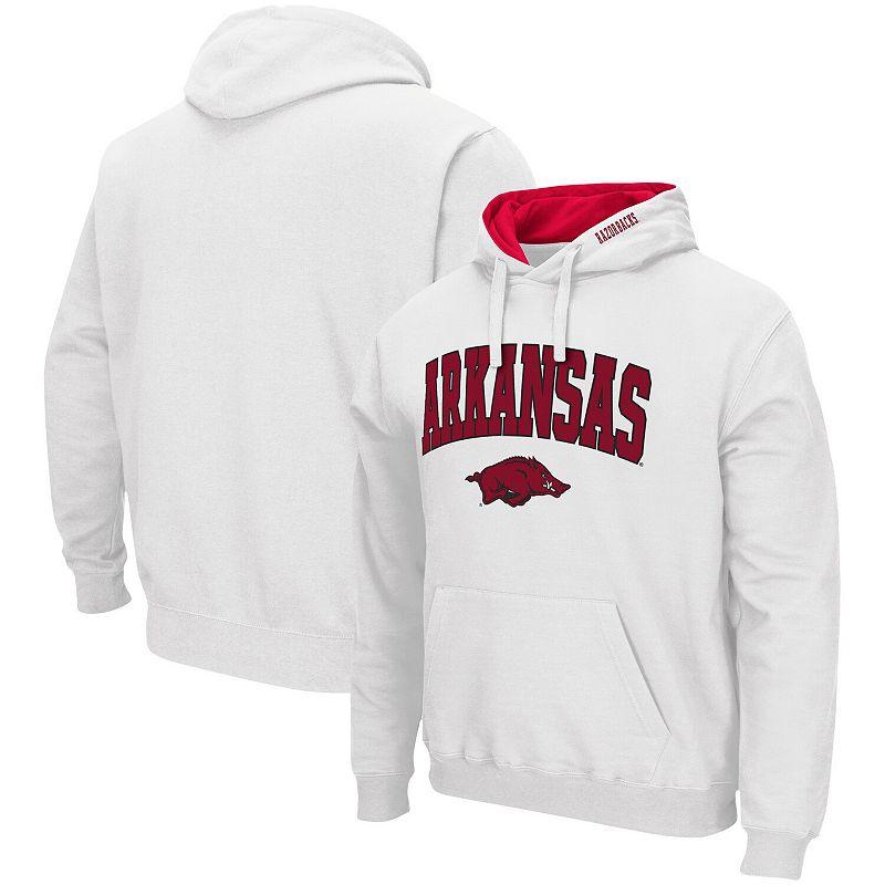 Men's Colosseum White Arkansas Razorbacks Arch & Logo 3.0 Pullover Hoodie,  Product Image