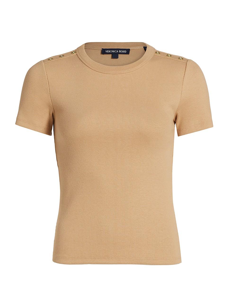 Womens Draya Button-Detailed Stretch Cotton T-Shirt Product Image