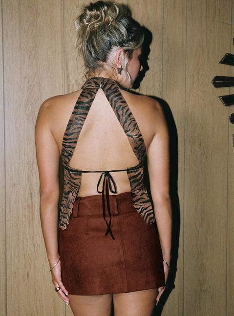 Movita Belted Mini Skirt Brown Product Image