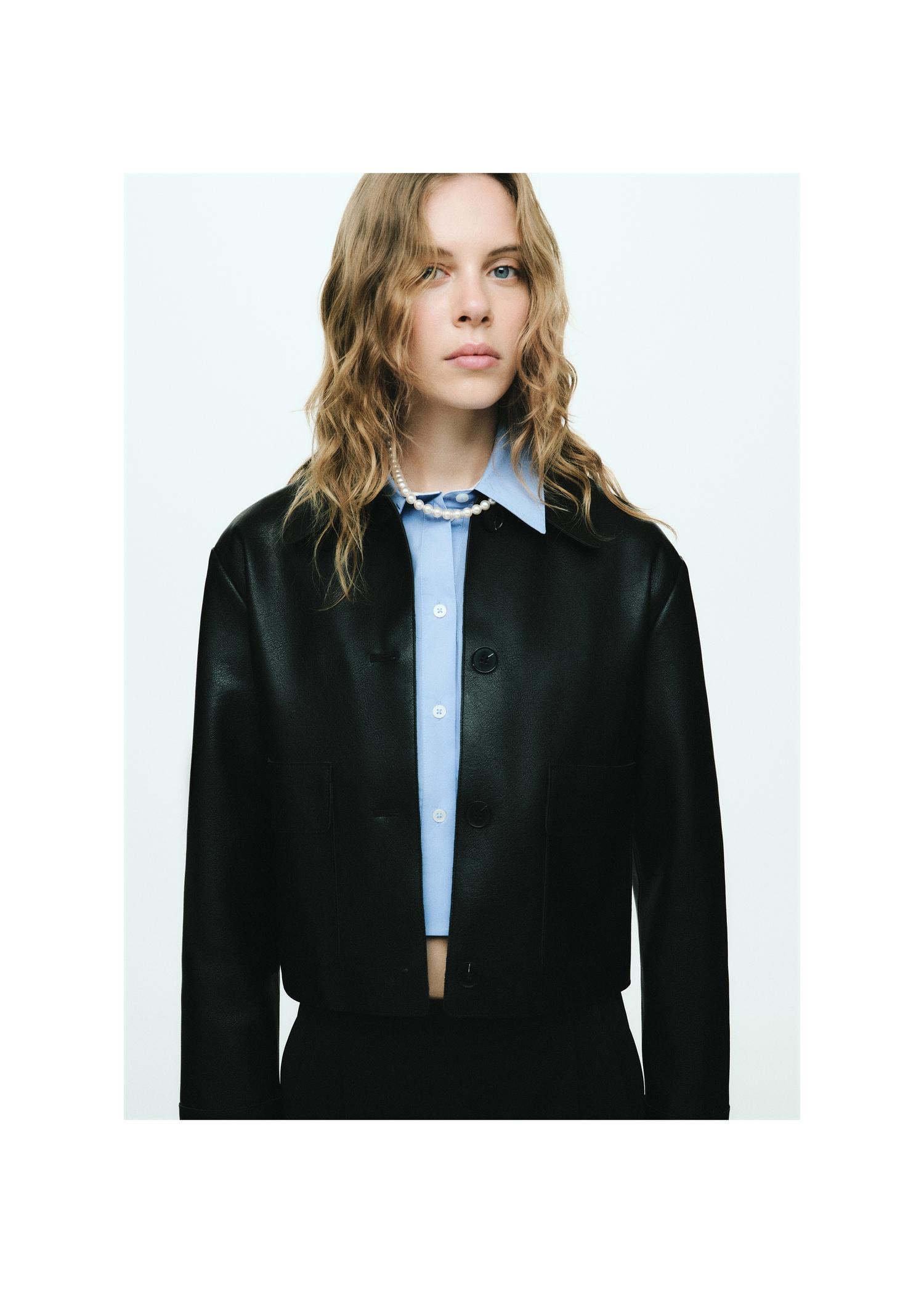 Leather-effect jacket with pockets - Women | MANGO USA Product Image