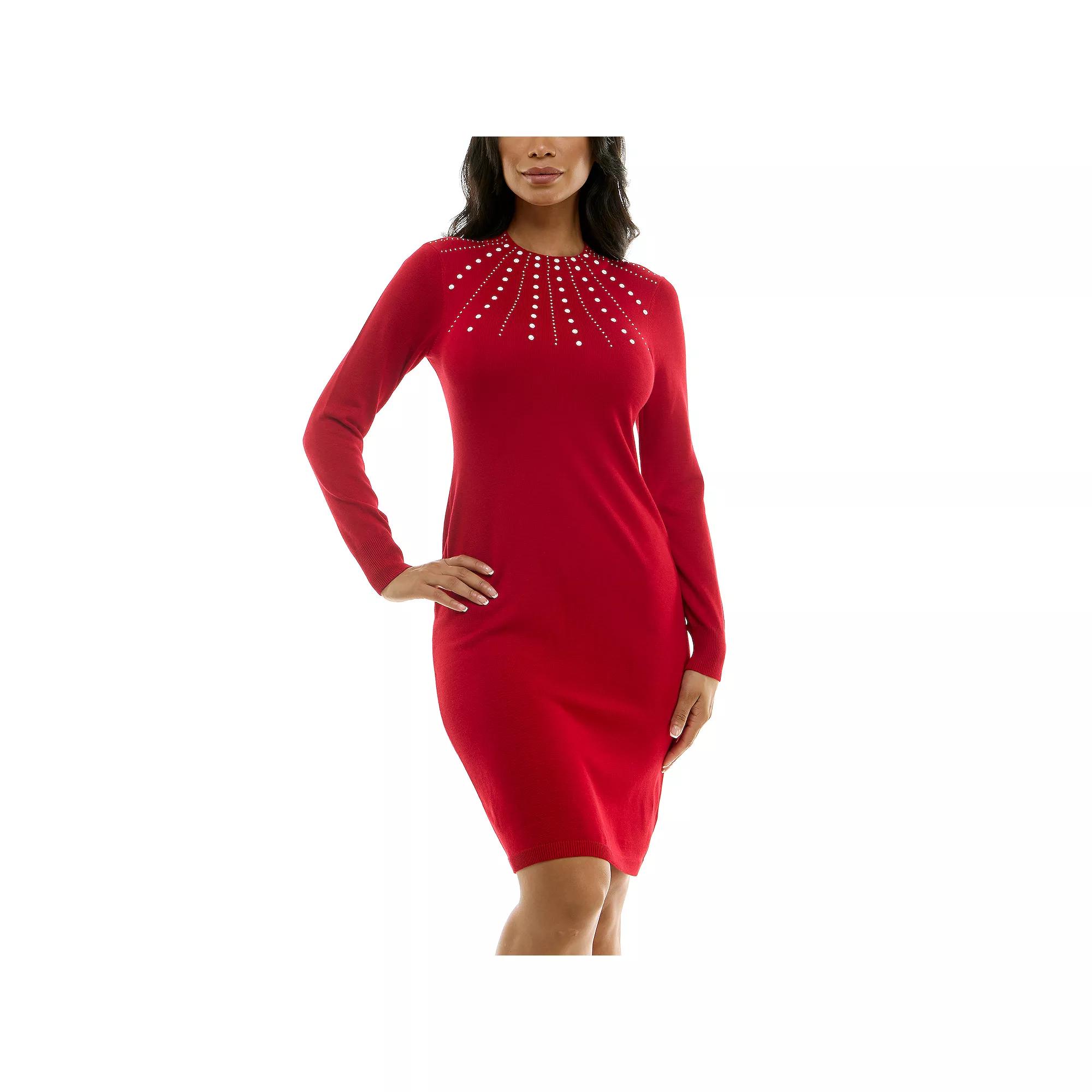 Women's Nina Leonard Pearl Accent Dress, Size: XL, Nina Red Product Image