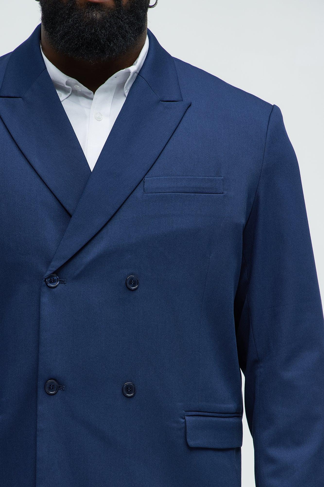 Gabardine Double Breasted Blazer - Navy Product Image