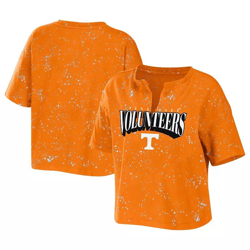 Women's WEAR by Erin Andrews Tennessee Orange Tennessee Volunteers Bleach Wash Splatter Notch Neck T-Shirt,  Product Image