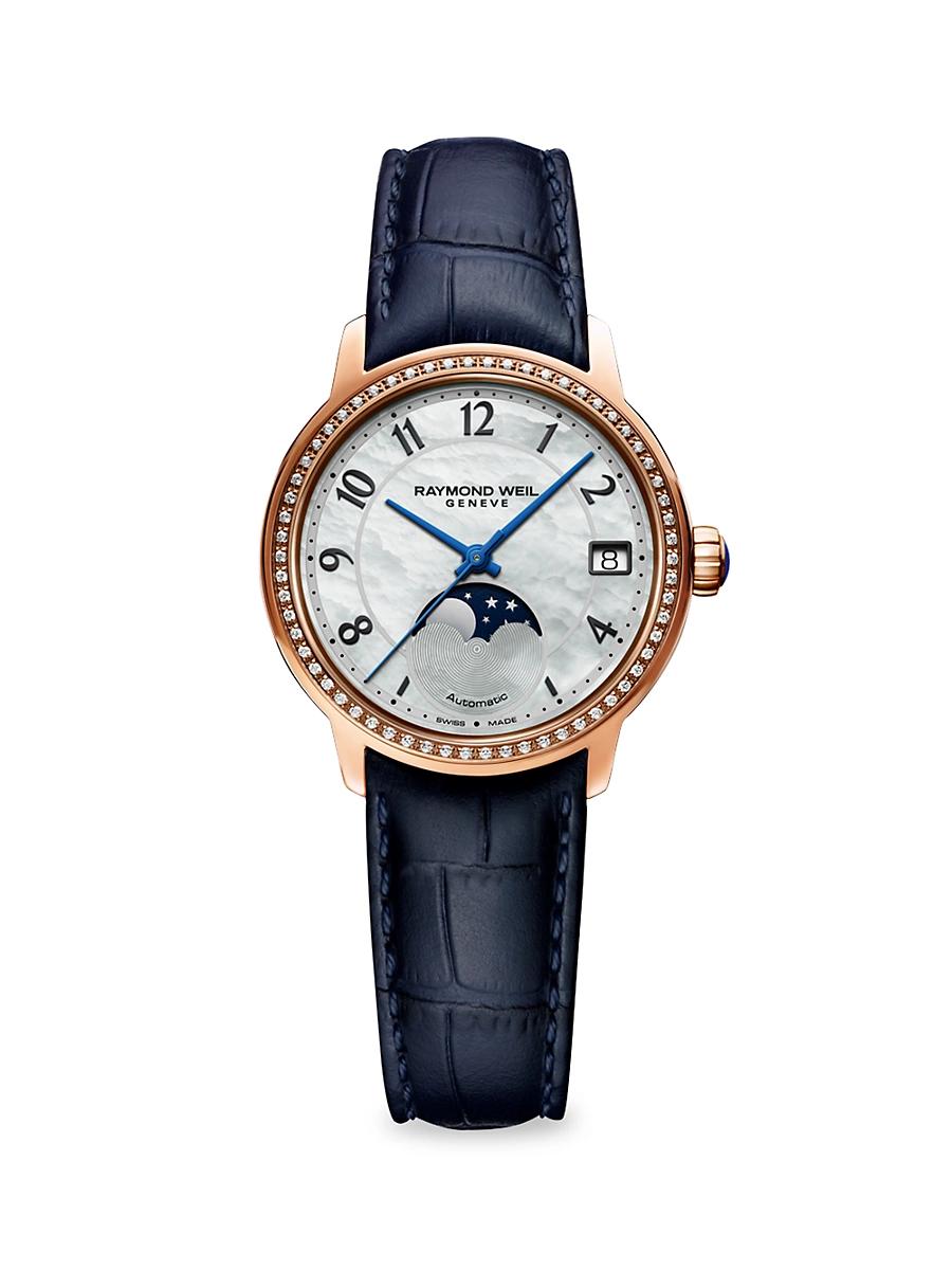 Mens Maestro Moon Phase Diamond & Mother-Of-Pearl Leather Watch Product Image