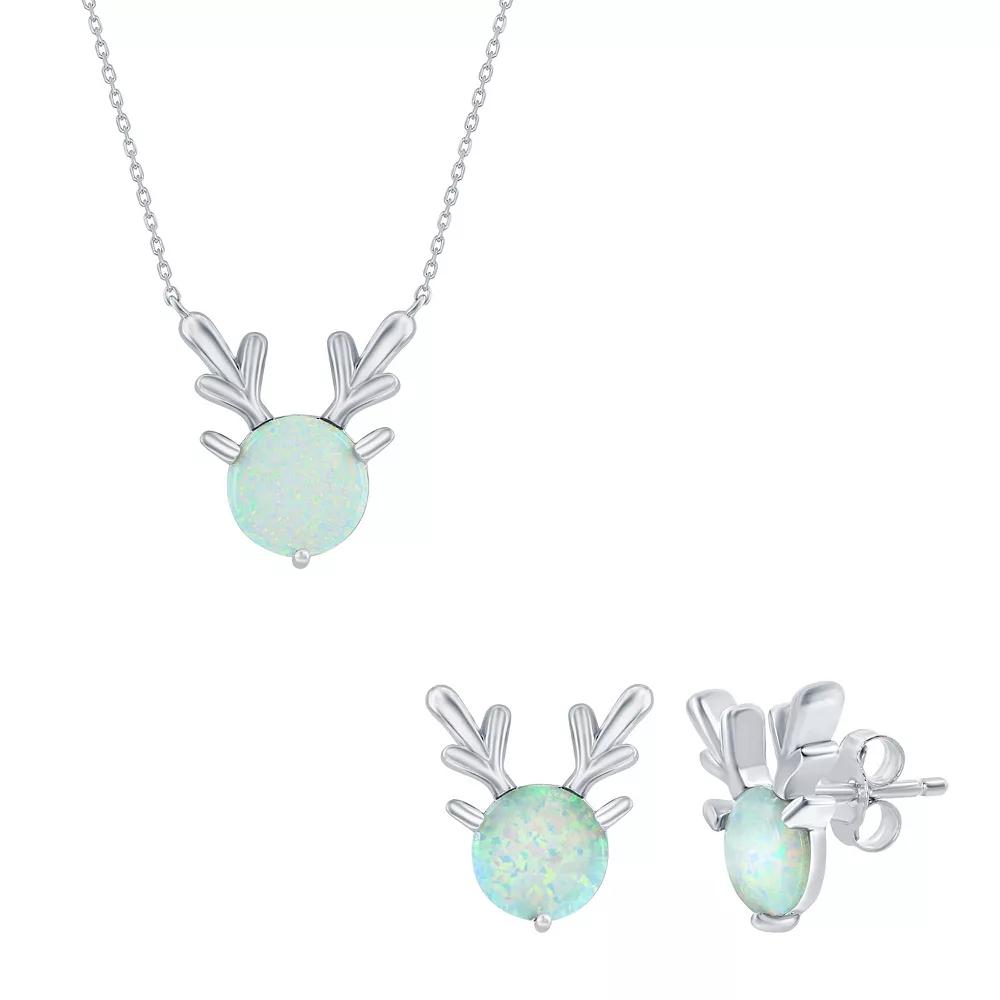 Nautica Rocks Sterling Silver Opal Deer Pendant & Stud Earring Duo Set, Women's, Size: 16-18" ADJ, White Product Image