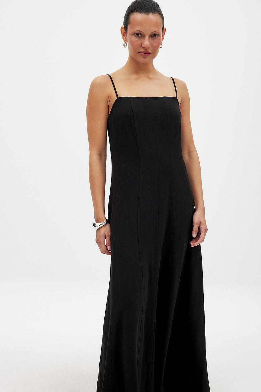 Linen Blend Seam Detail Maxi Dress Product Image