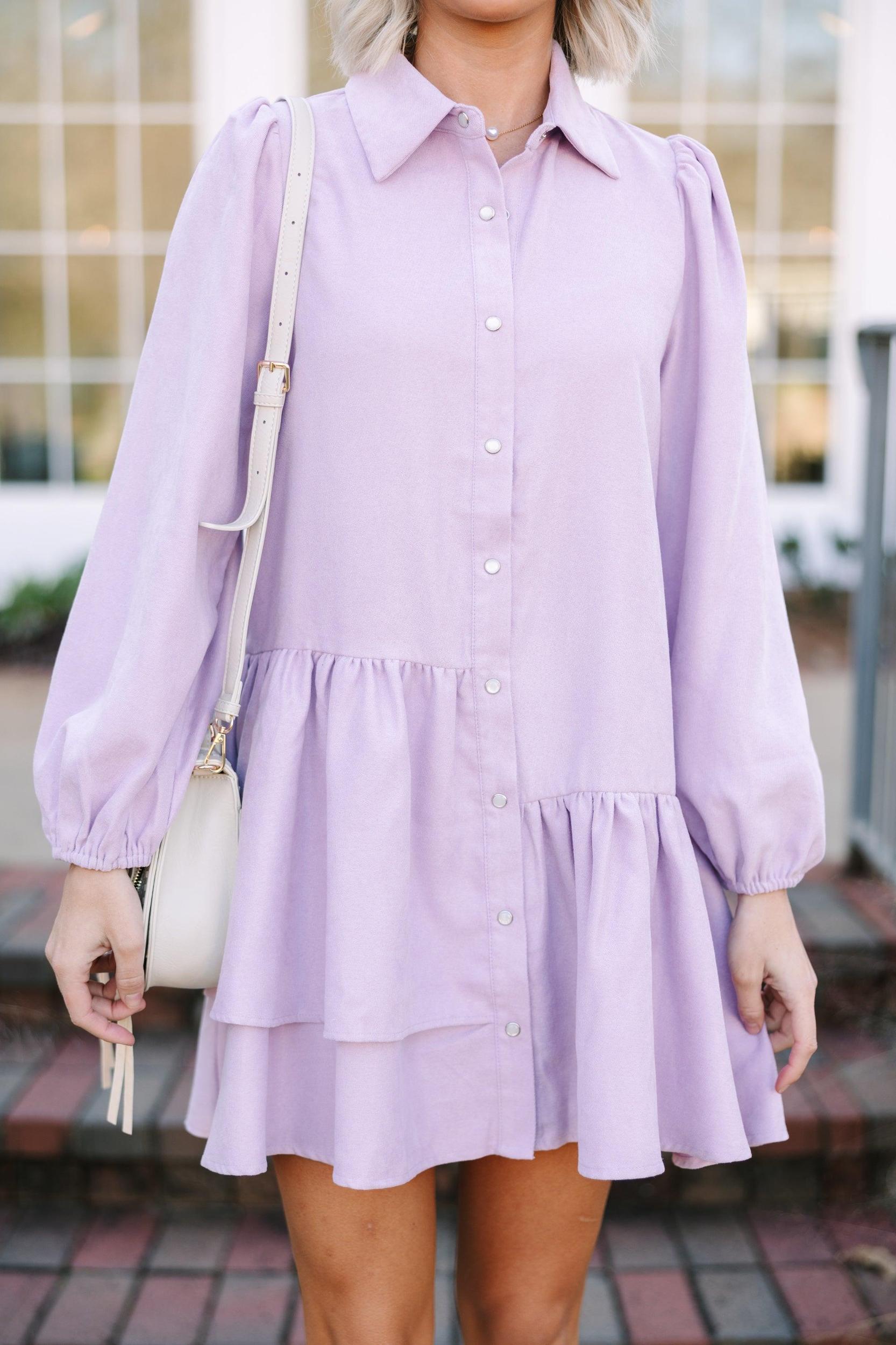 It's Your Place Lilac Purple Corduroy Button Down Dress Female Product Image