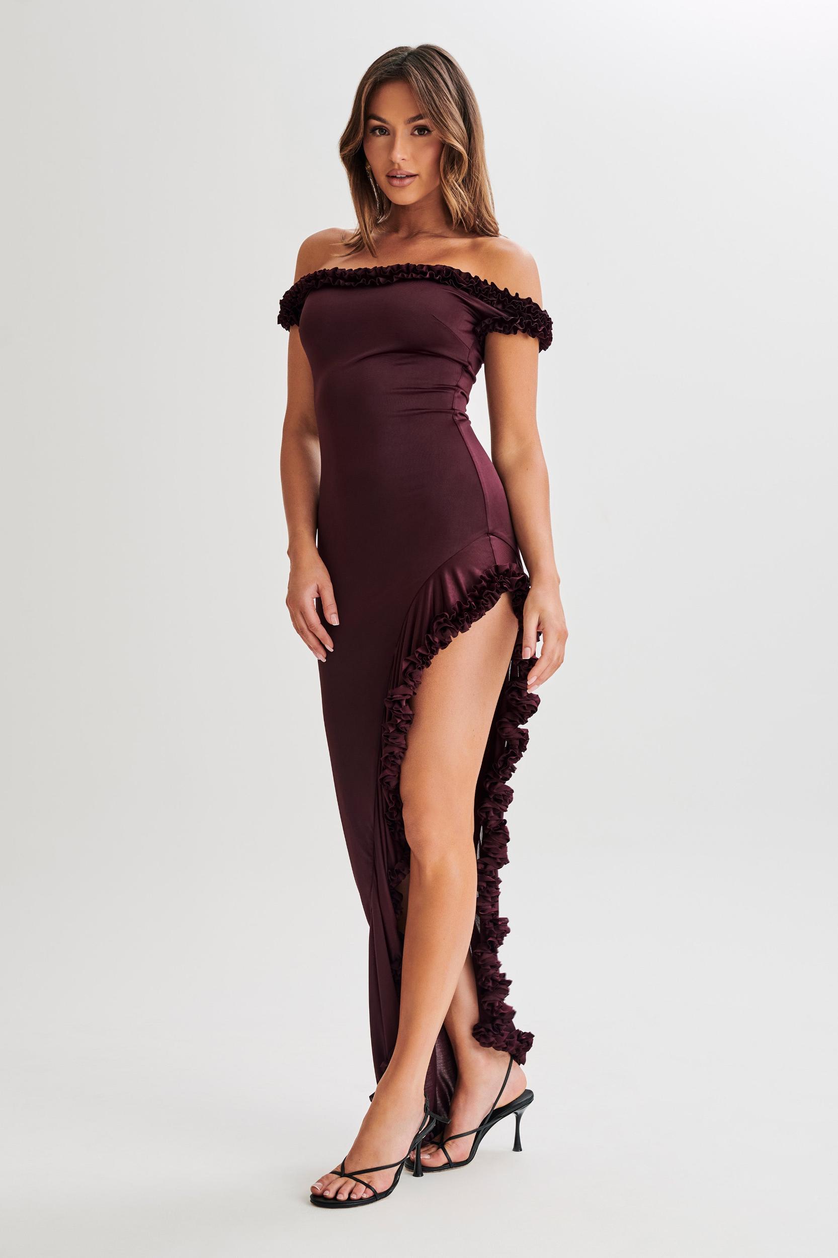 Arielle Off Shoulder Ruffle Midi Dress - Plum Product Image