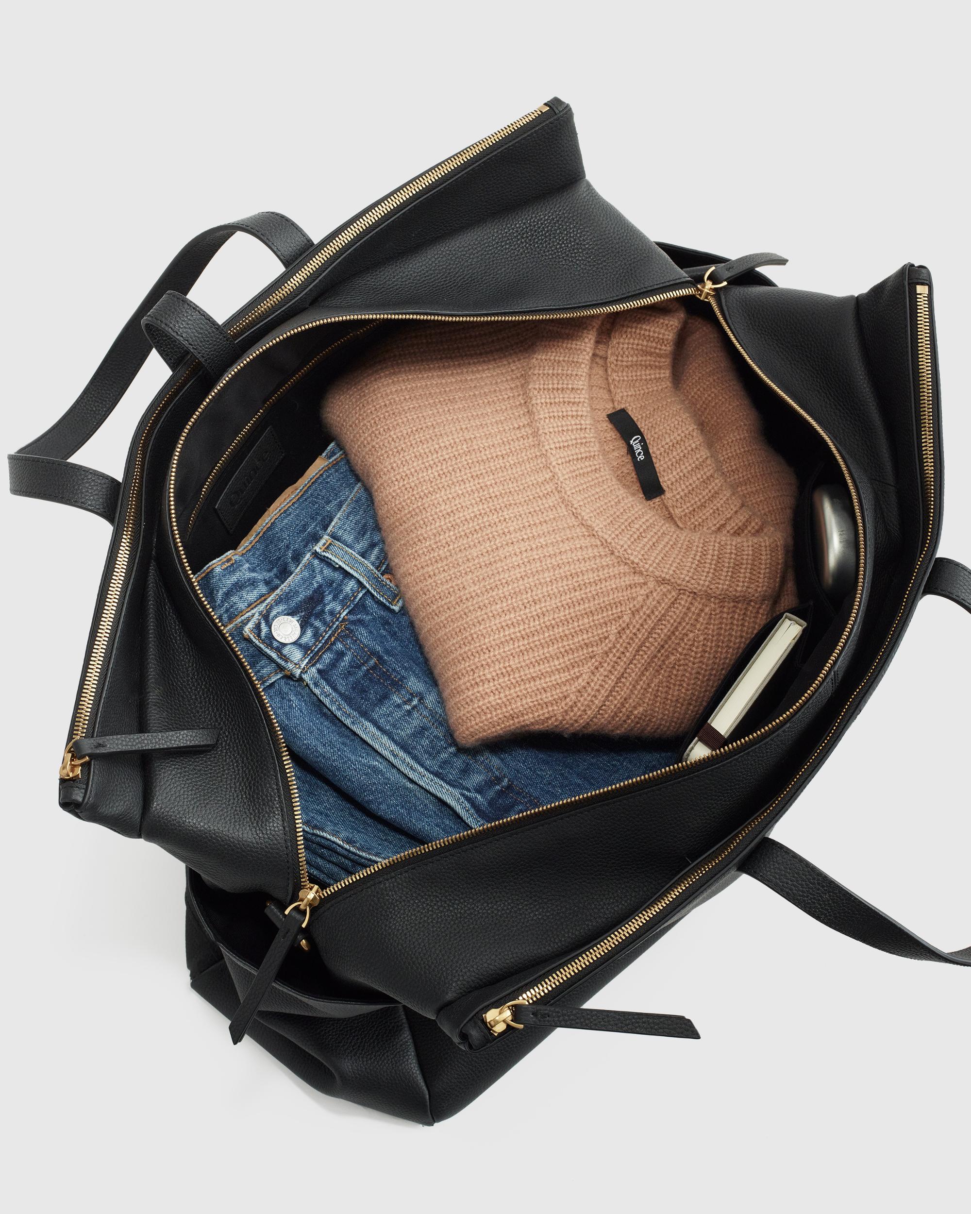 Quince | Women's Italian Leather Triple Compartment Weekender in Black Product Image