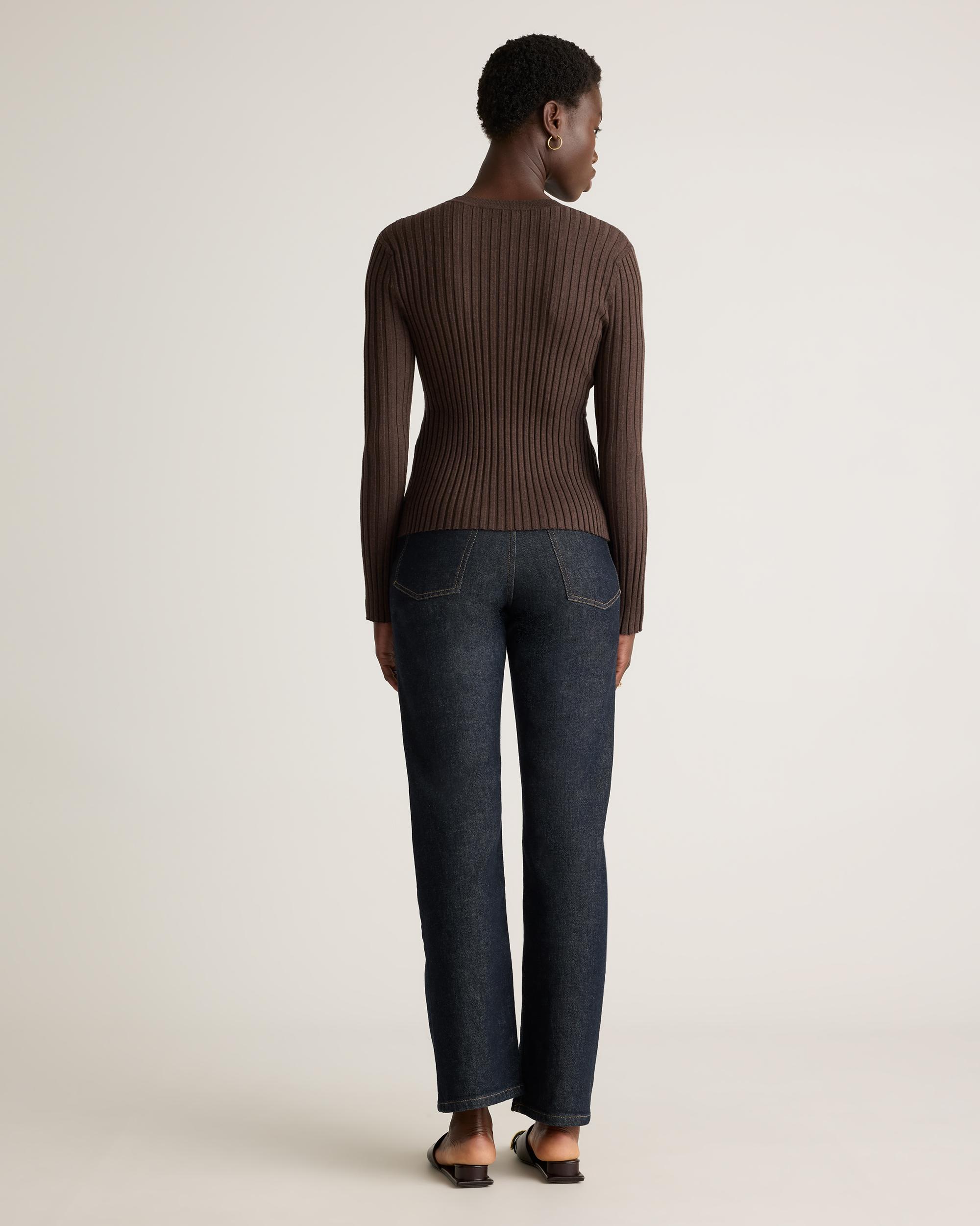 Quince | Women's Cotton Cashmere Ribbed Long Sleeve Sweater Product Image