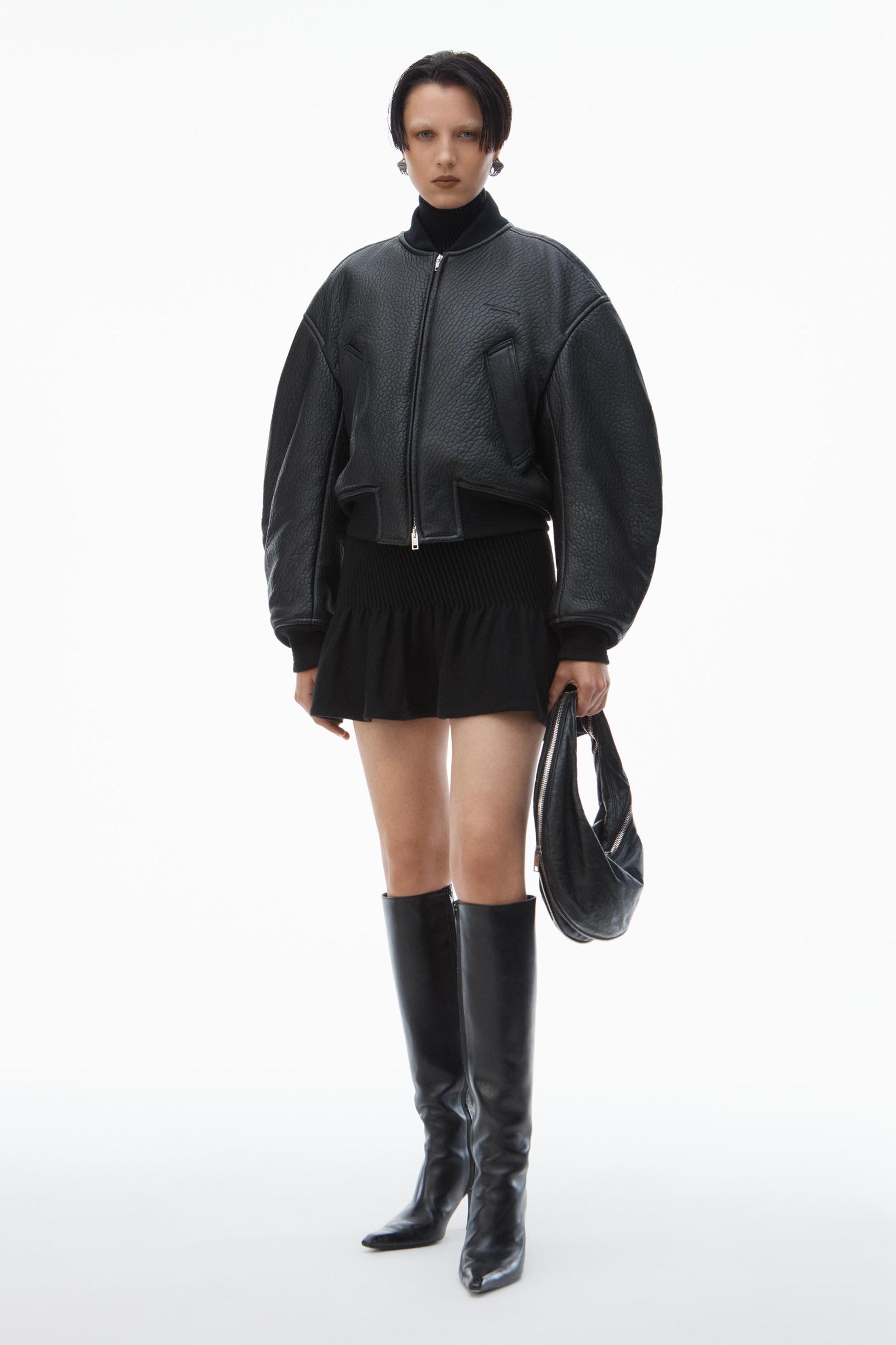 Cropped Bomber Jacket In Primal Lambskin Leather Product Image