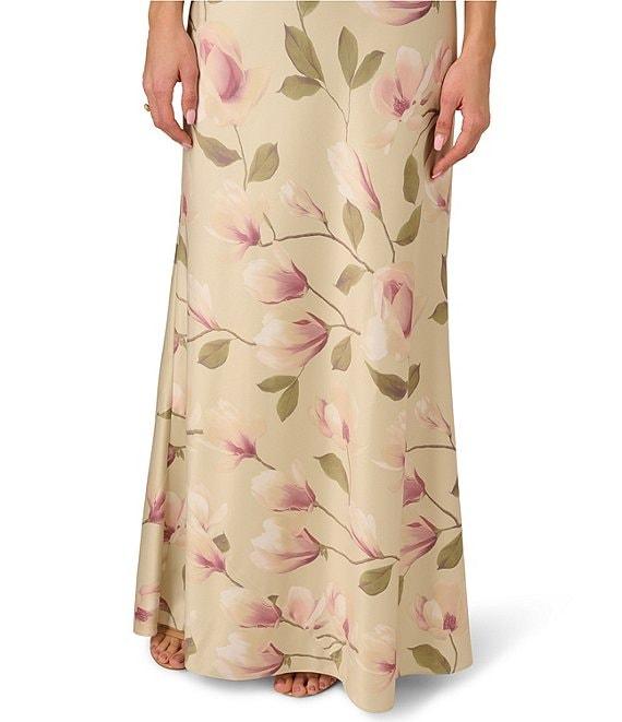Adrianna by Adrianna Papell Satin Floral Print Cowl Neck Sleeveless Long Dress Product Image