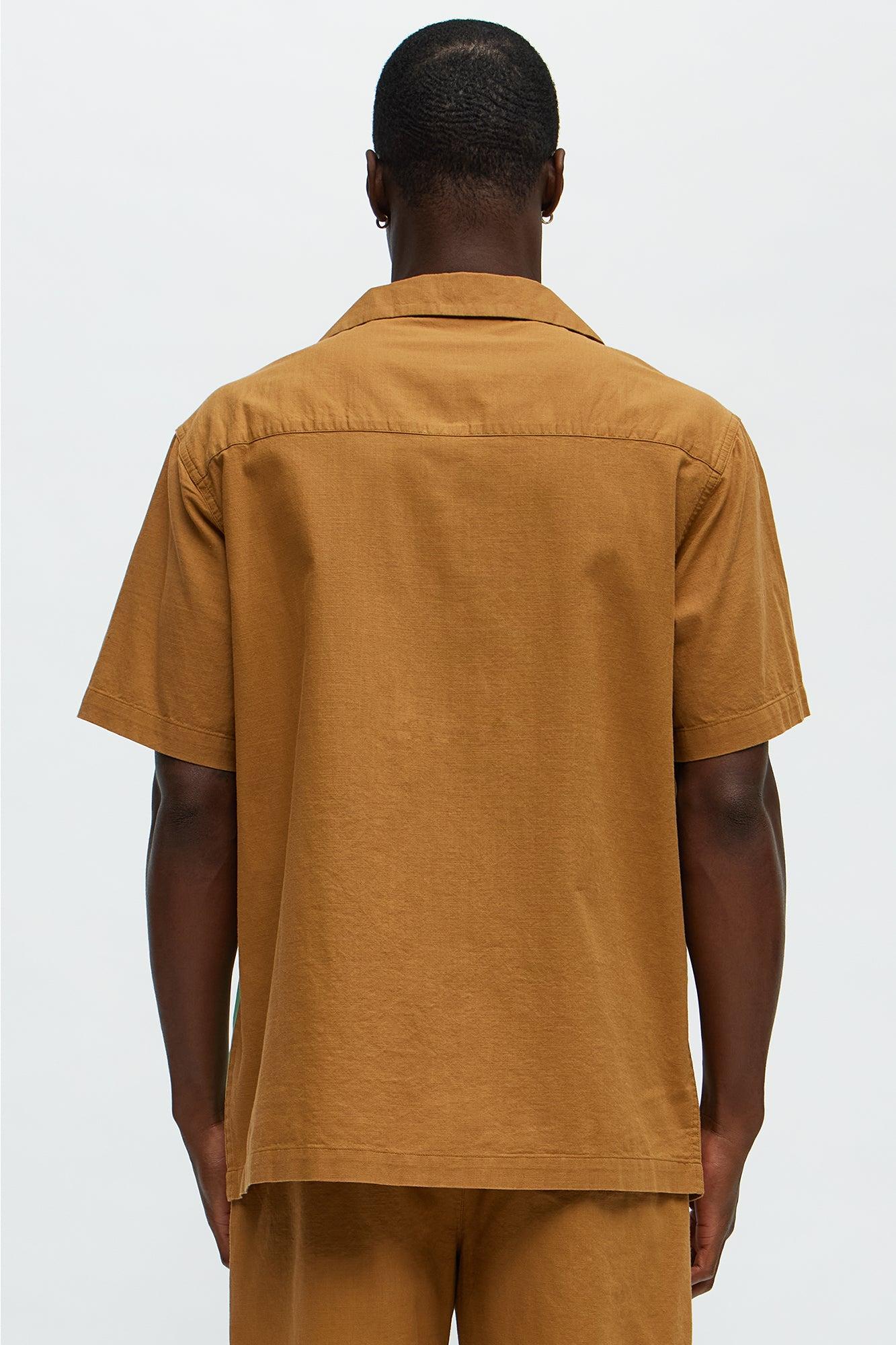 Brown Floral Short Sleeve Button Up Shirt  - Brown Product Image