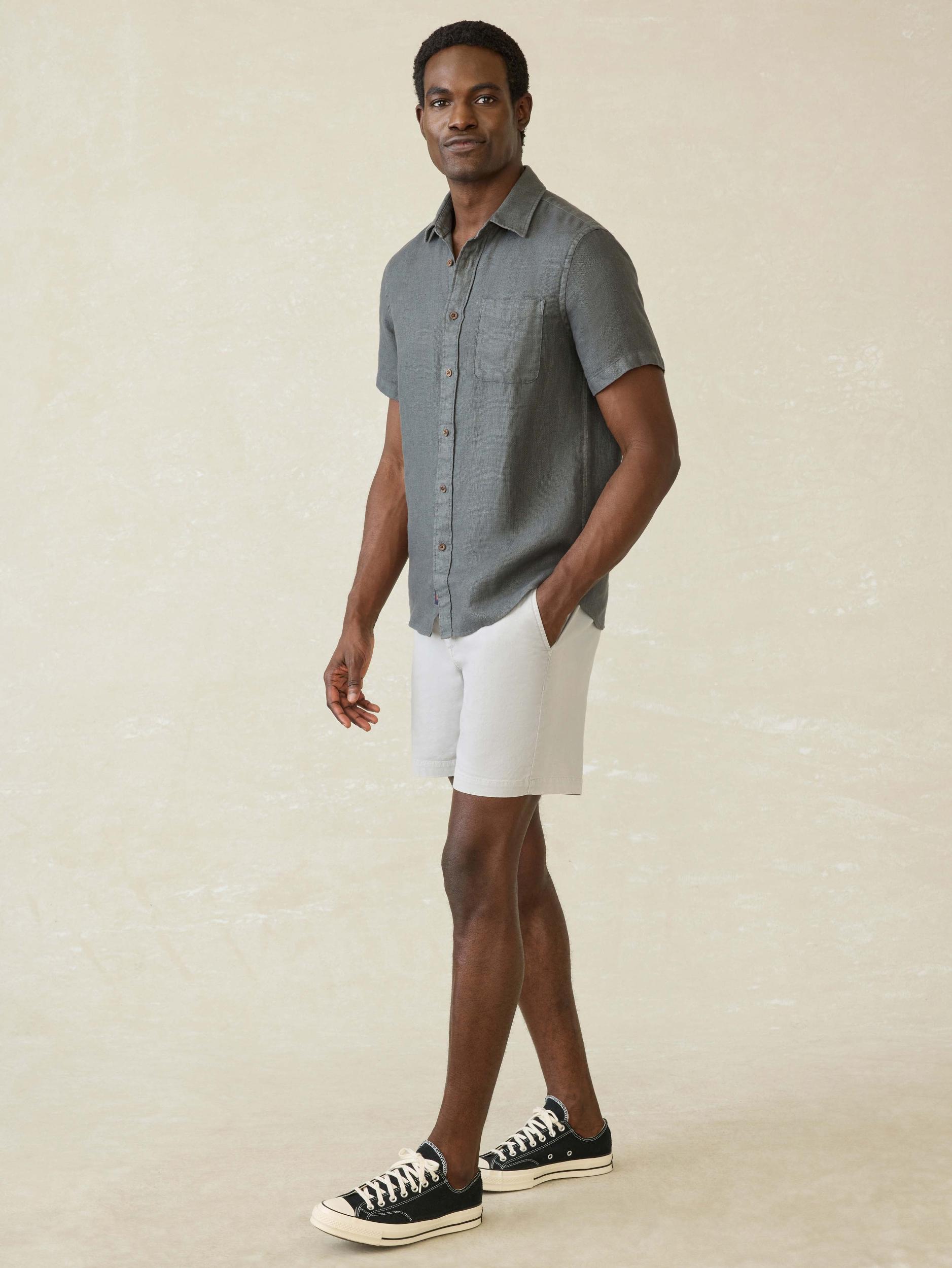 Short-Sleeve Palma Linen Shirt - Washed Black Basketweave Male Product Image