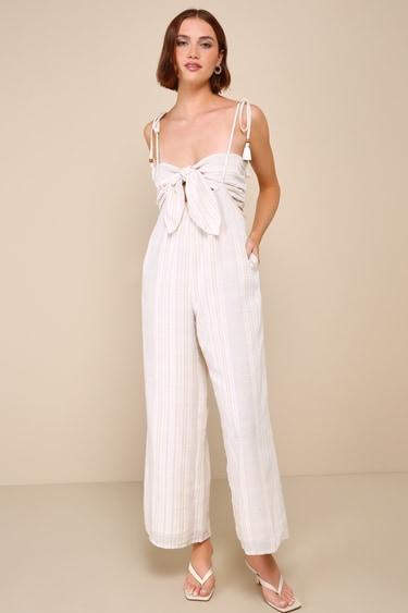 Confident Pick Ivory Striped Tie-Front Two-Piece Jumpsuit Product Image
