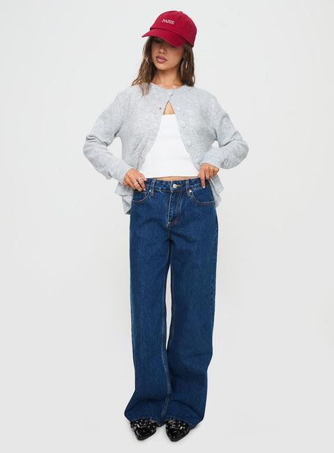 Shima Low Rise Straight Leg Jeans Mid Wash Product Image