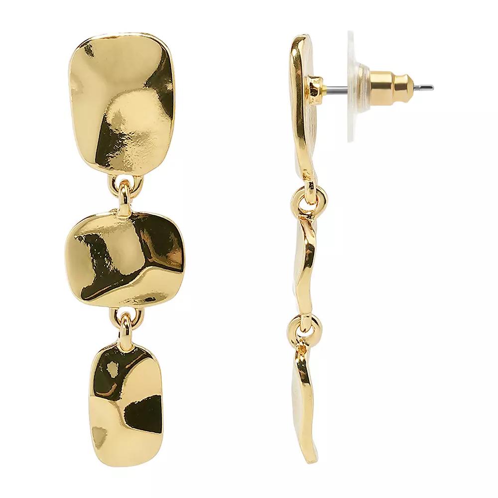 Emberly Gold Tone Hammered Pendants Linear Drop Earrings, Women's, None Product Image