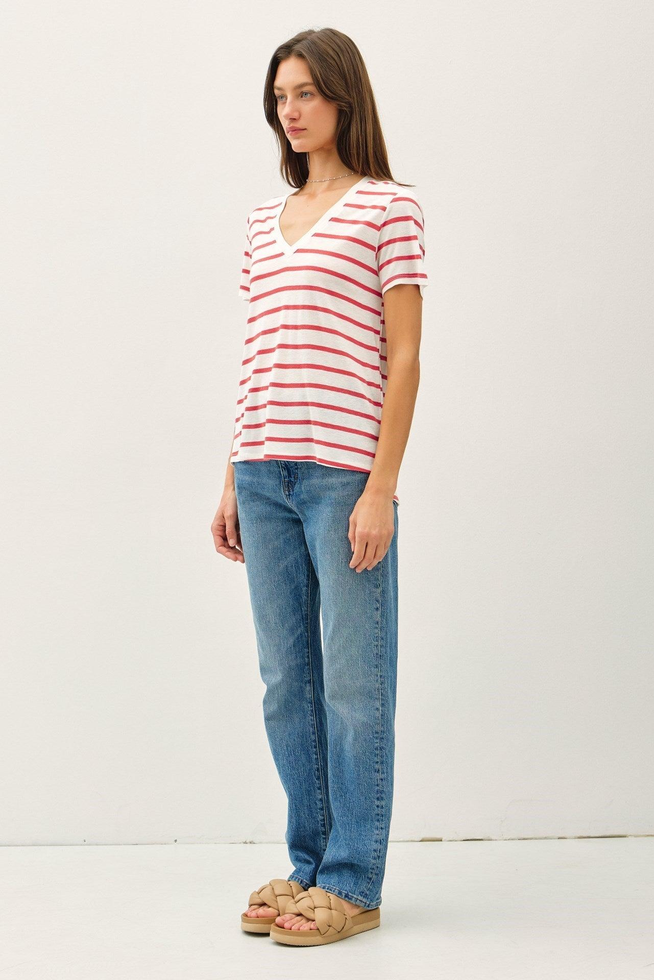 UB ESSENTIALS: EASY STRIPES COTTON-LINEN TEE Product Image