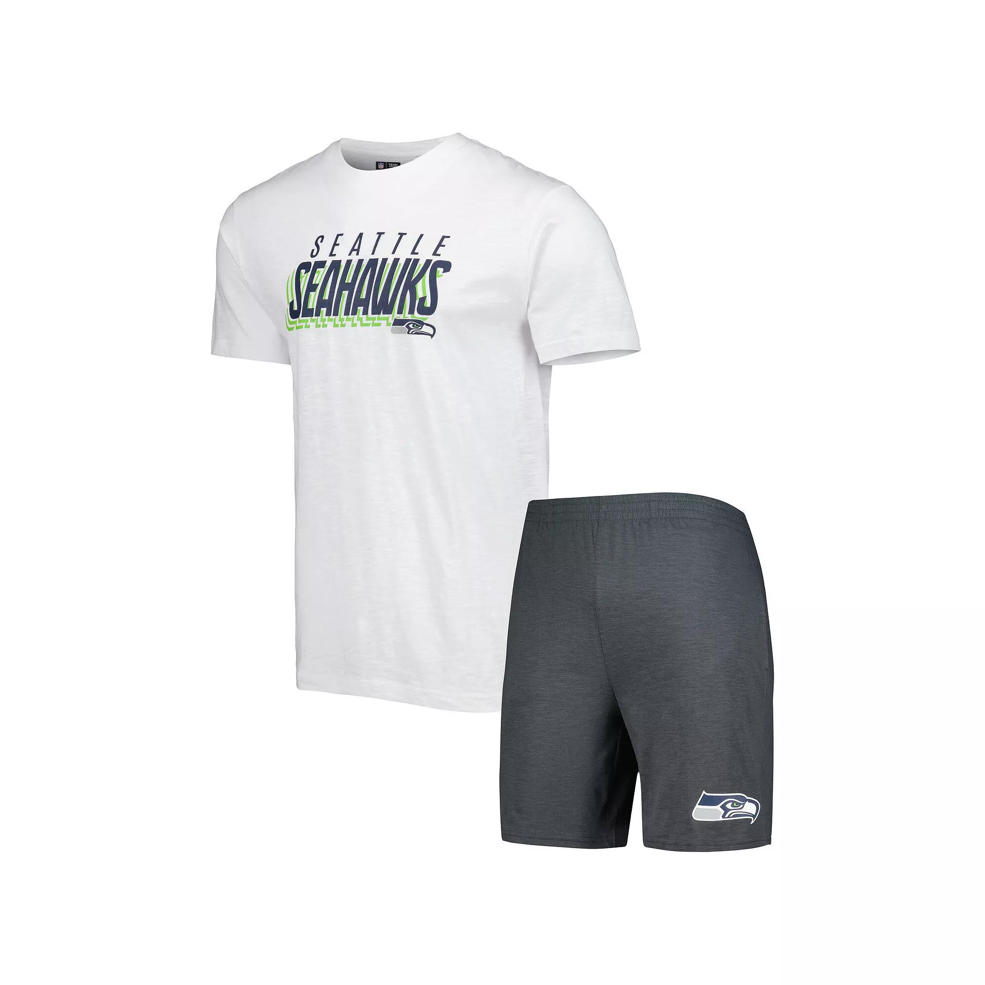 Men's Concepts Sport Charcoal/White Seattle Seahawks Downfield T-Shirt & Shorts Sleep Set,  Product Image