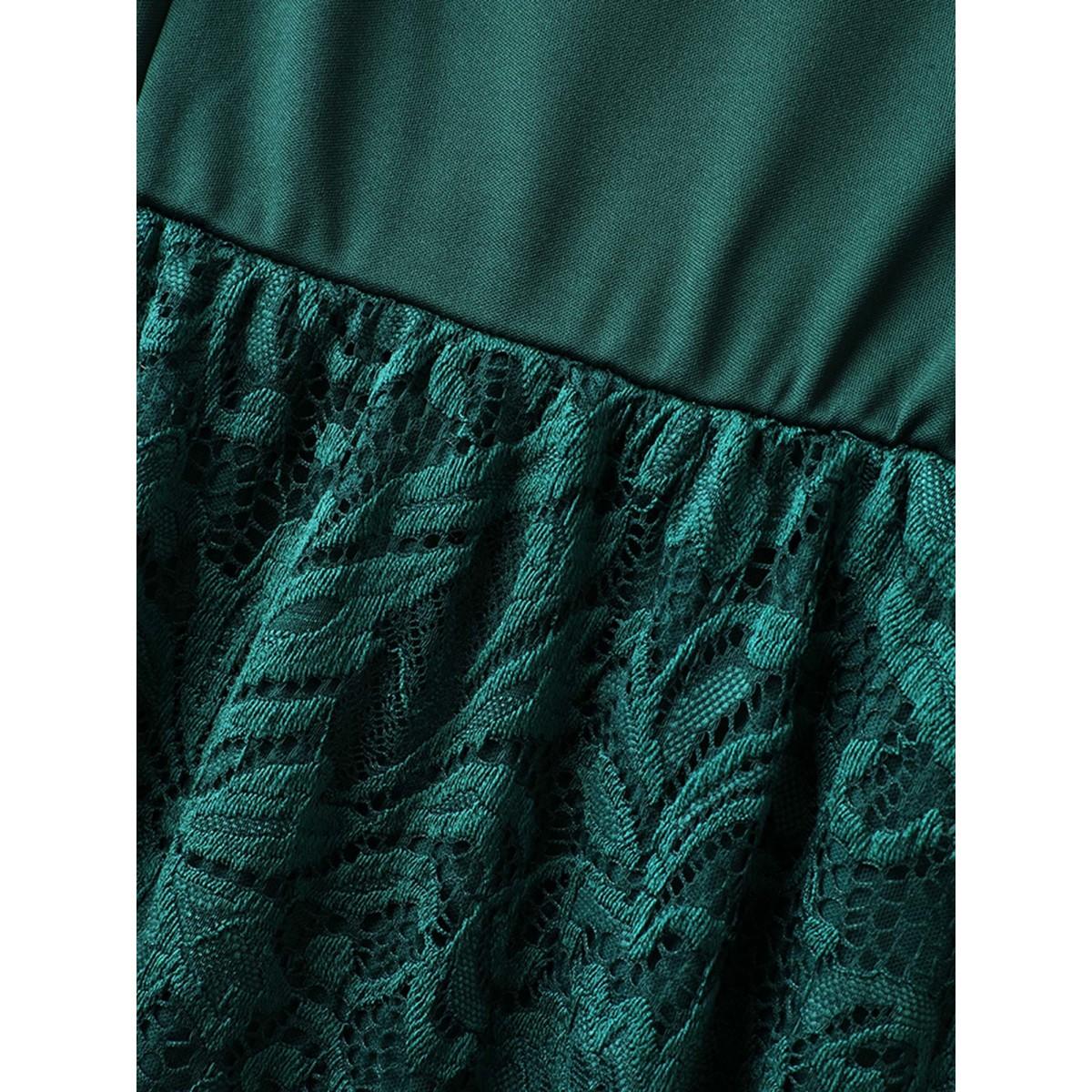 Plus Size Sculpted Lace Stretchy Waist Midi Dress Cyan Women Heart neckline Sleeveless Curvy BloomChic 26/4X Product Image