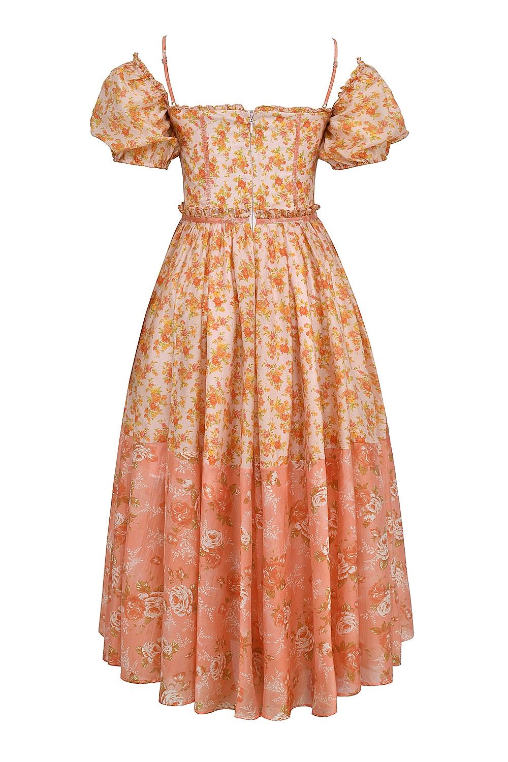 Penelope  peach poppy print puff sleeve midi sundress Product Image