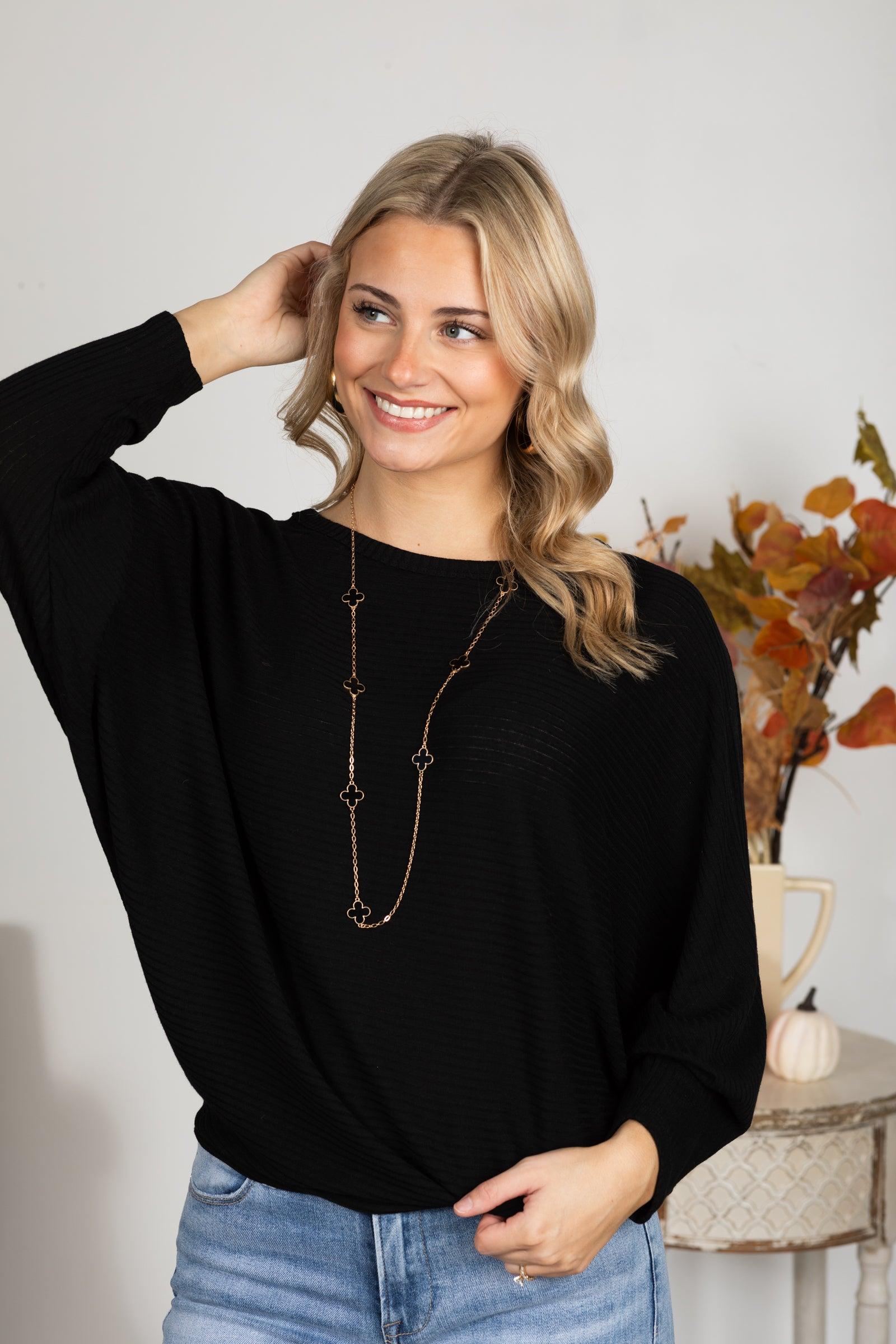 Ribbed Dolman Sleeve Lightweight Sweater Product Image