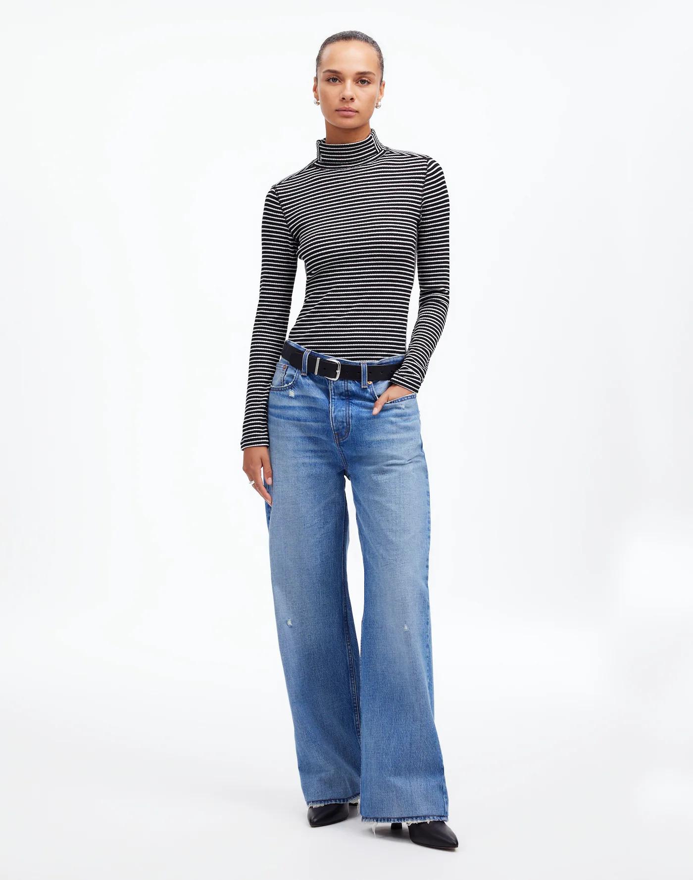 Ribbed Turtleneck Long-Sleeve Tee Product Image