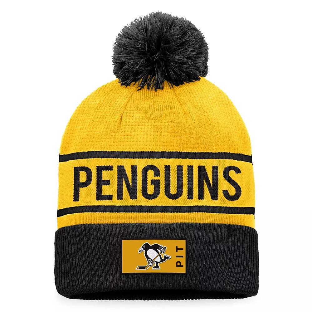 Men's Fanatics Branded Gold/Black Pittsburgh Penguins Authentic Pro Alternate Logo Cuffed Knit Hat with Pom Product Image