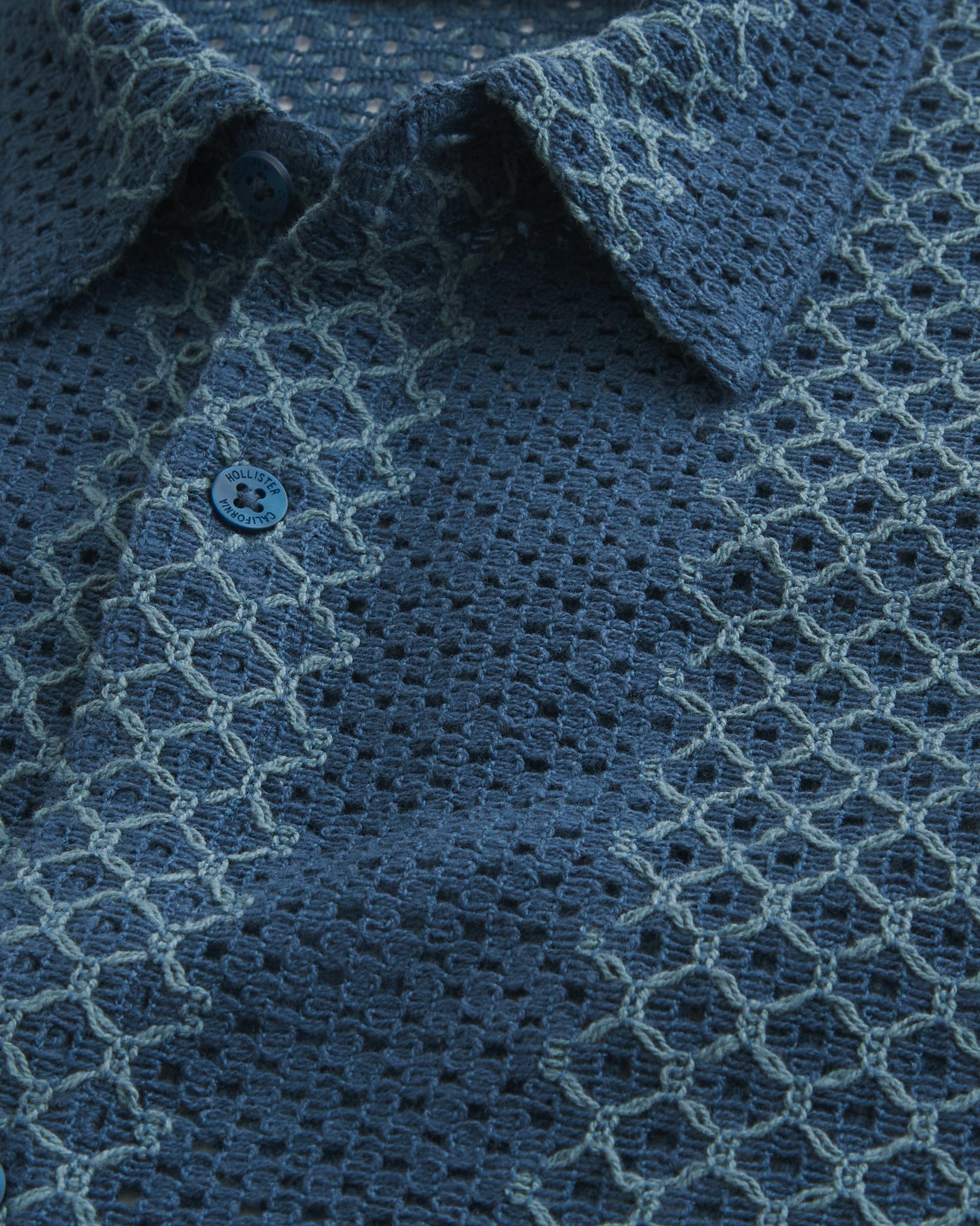 Boxy Short-Sleeve Crochet-Style Shirt Product Image