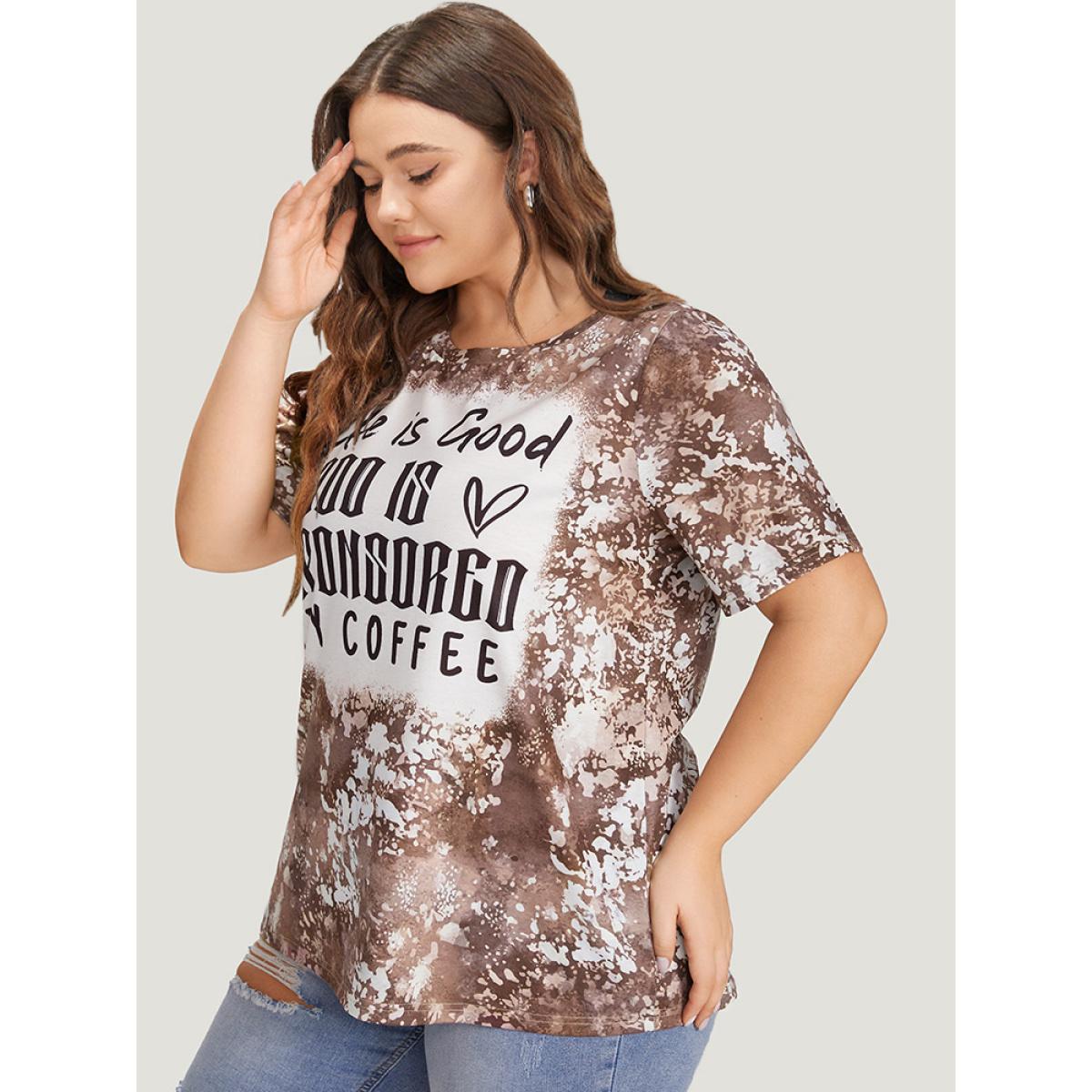 Plus Size Letter Print Contrast Tie Dye Round Neck T-shirt Multicolor Women Casual Printed Letter Dailywear T-shirts BloomChic 14-16/1X Product Image