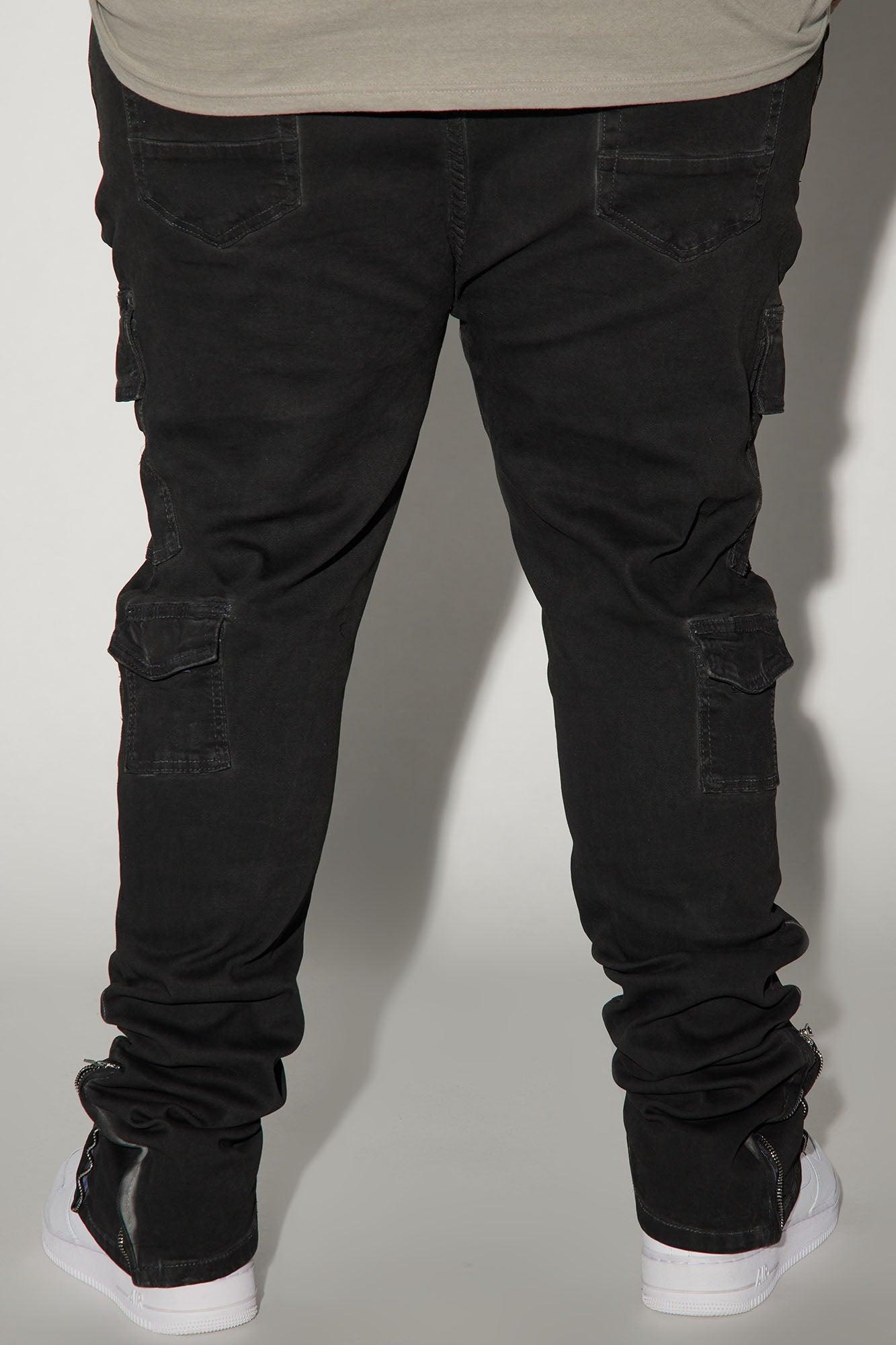 Triple Cargo Stacked Skinny Flare Jeans - Black Wash Product Image