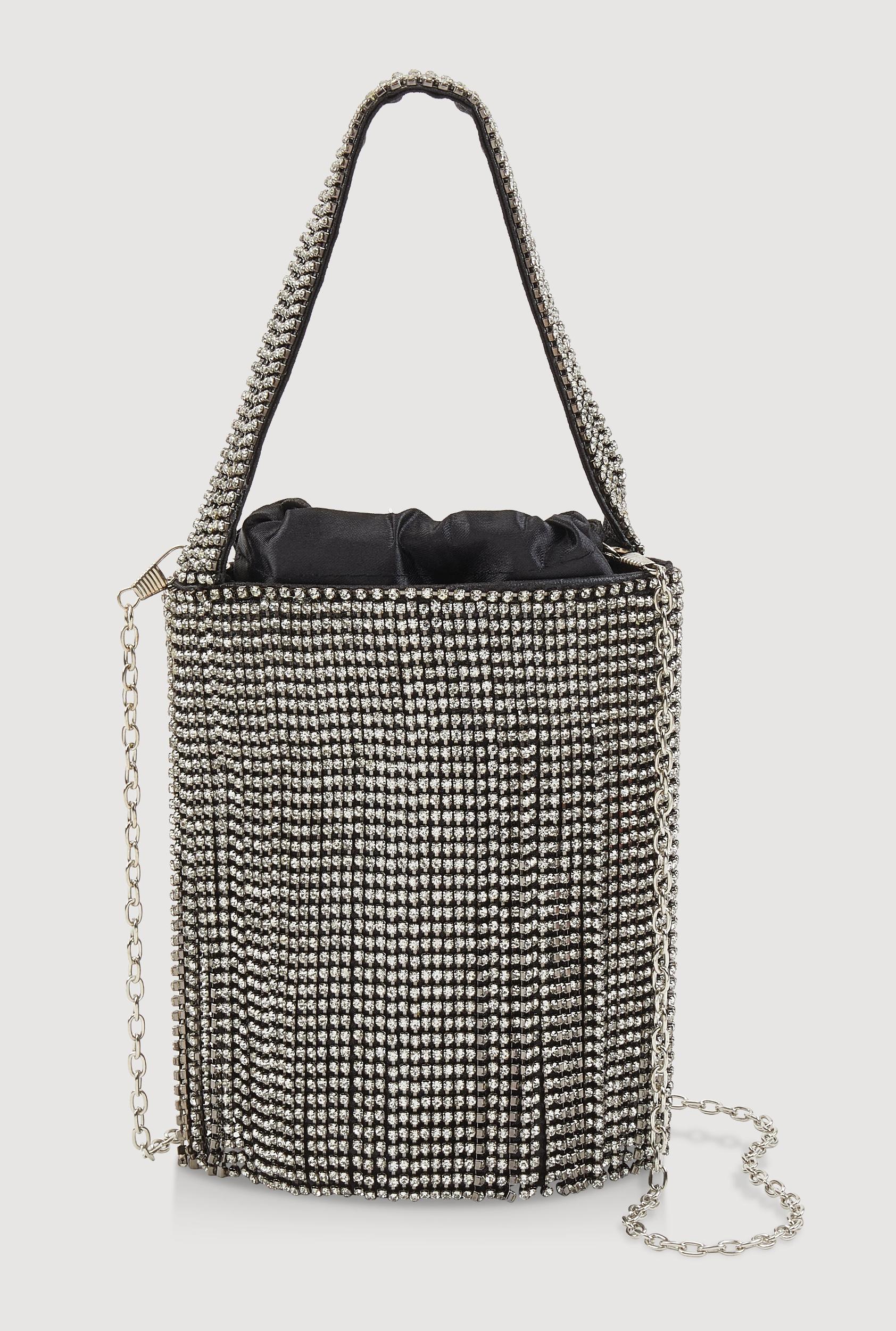 Rhinestone Fringe Crossbody Bucket Bag Unisex Product Image