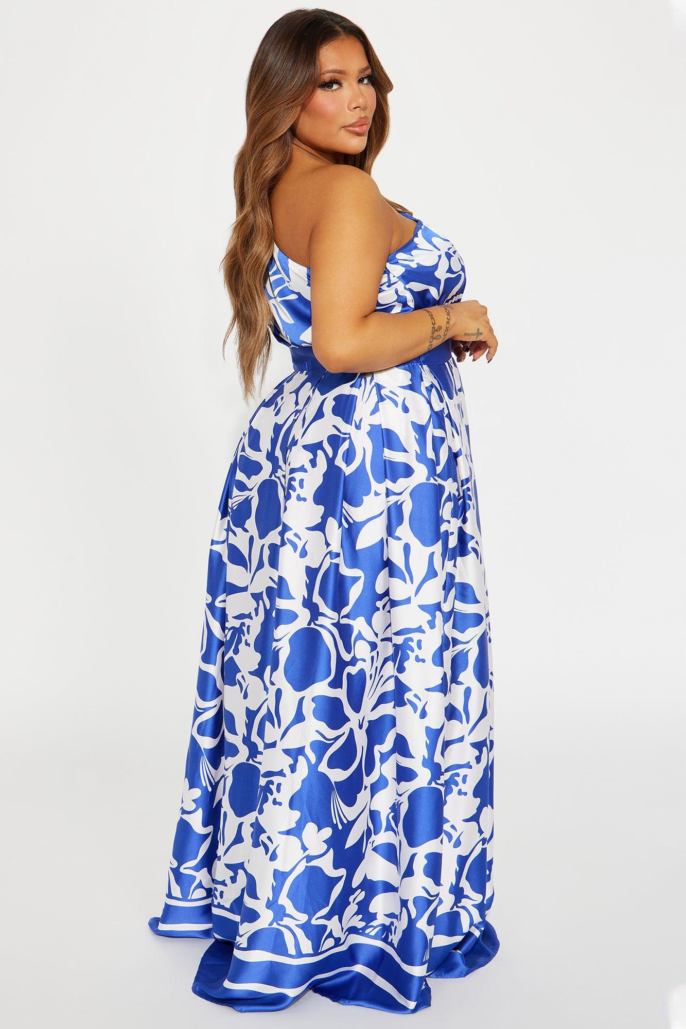 Vacation Destination Satin Maxi Dress - Blue/combo Product Image