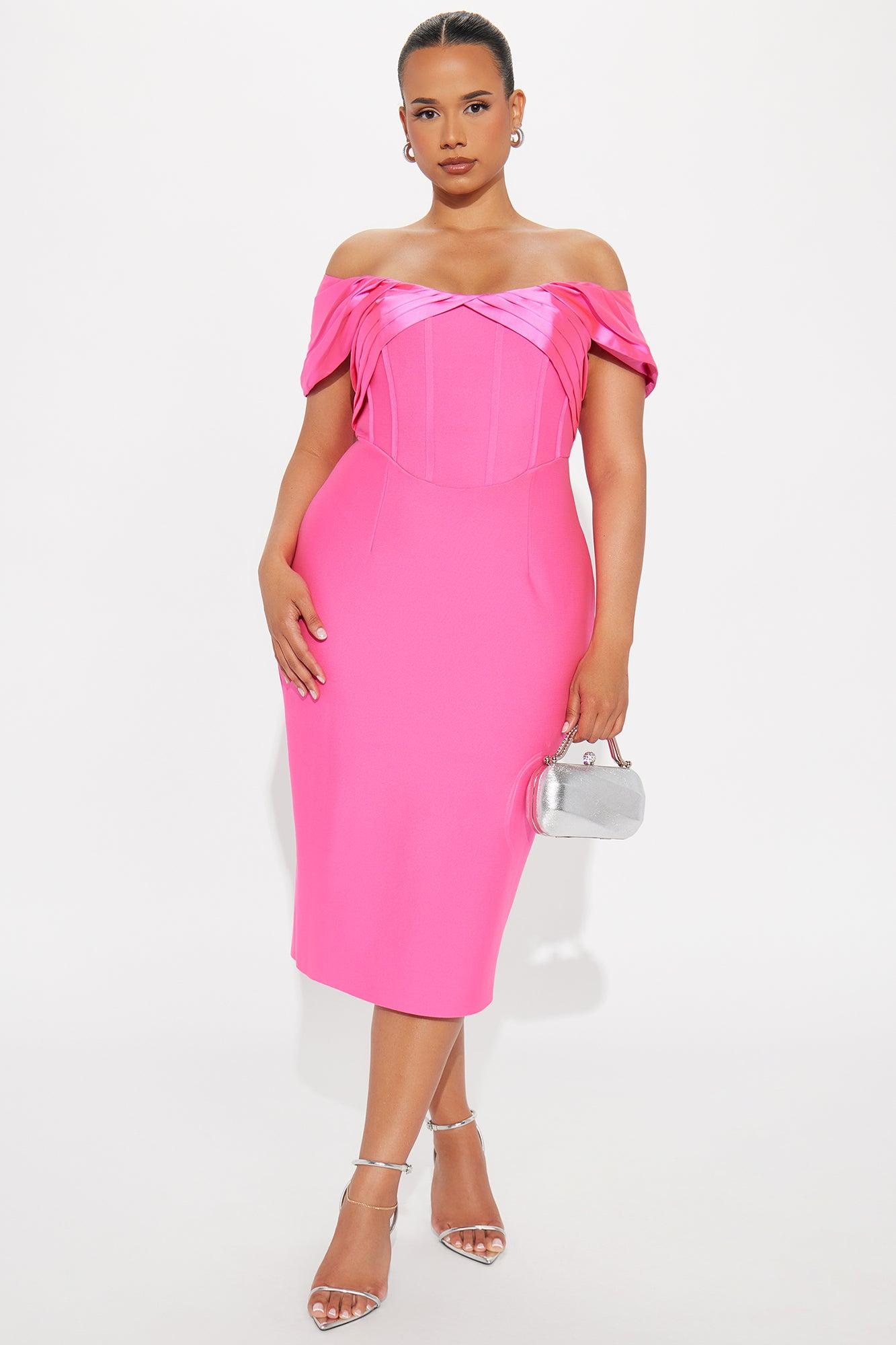 Grand Gesture Bandage Midi Dress - Hot Pink Product Image