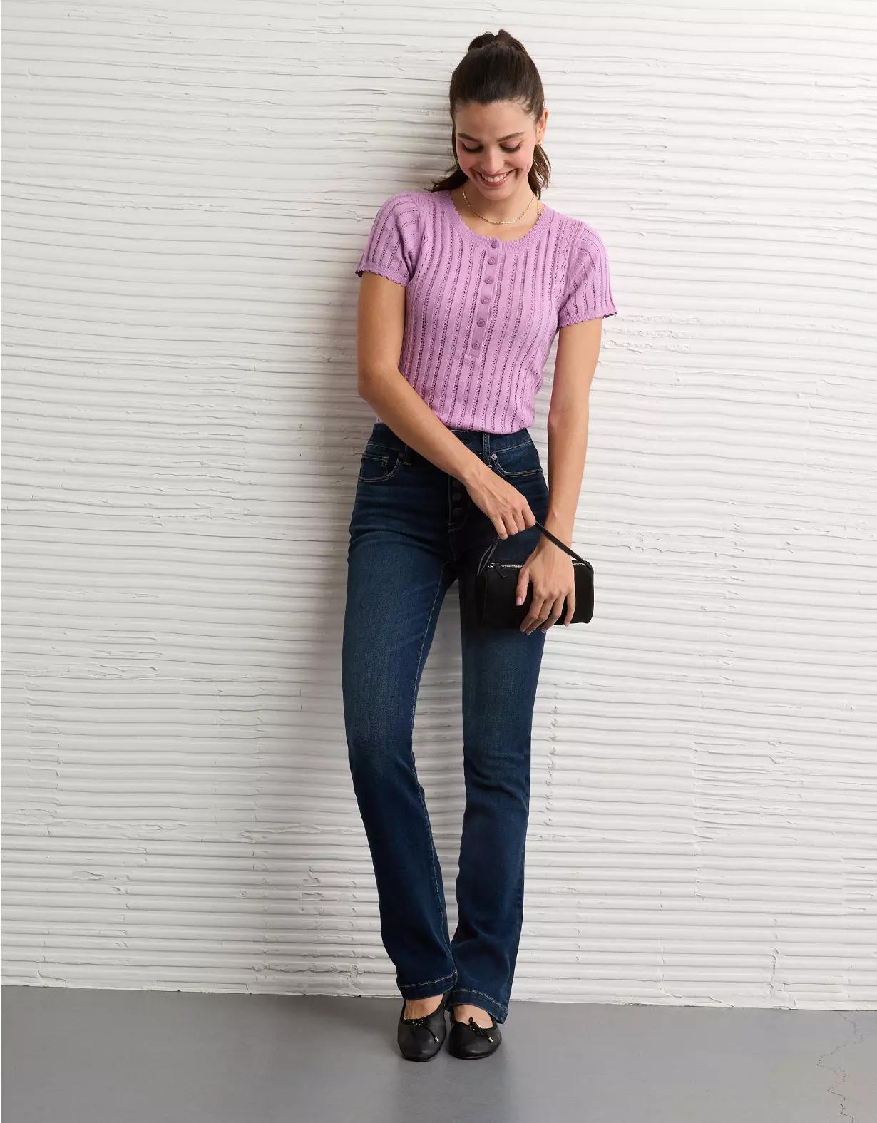 AE Henley Pointelle Sweater T-Shirt Product Image