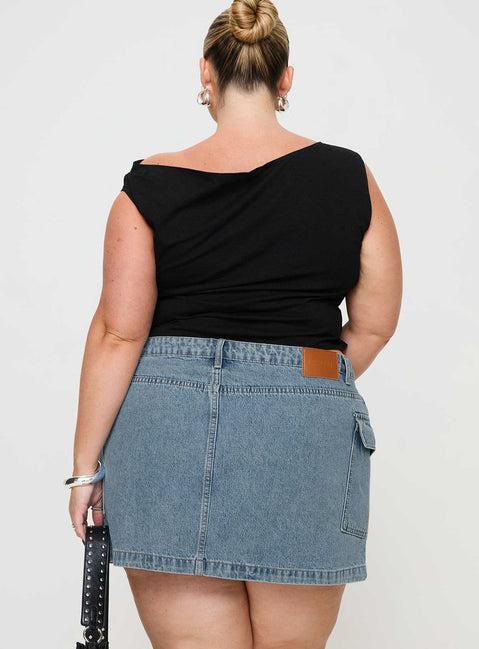 Zakai Cargo Denim Mini Skirt Light Blue Denim Curve Product Image