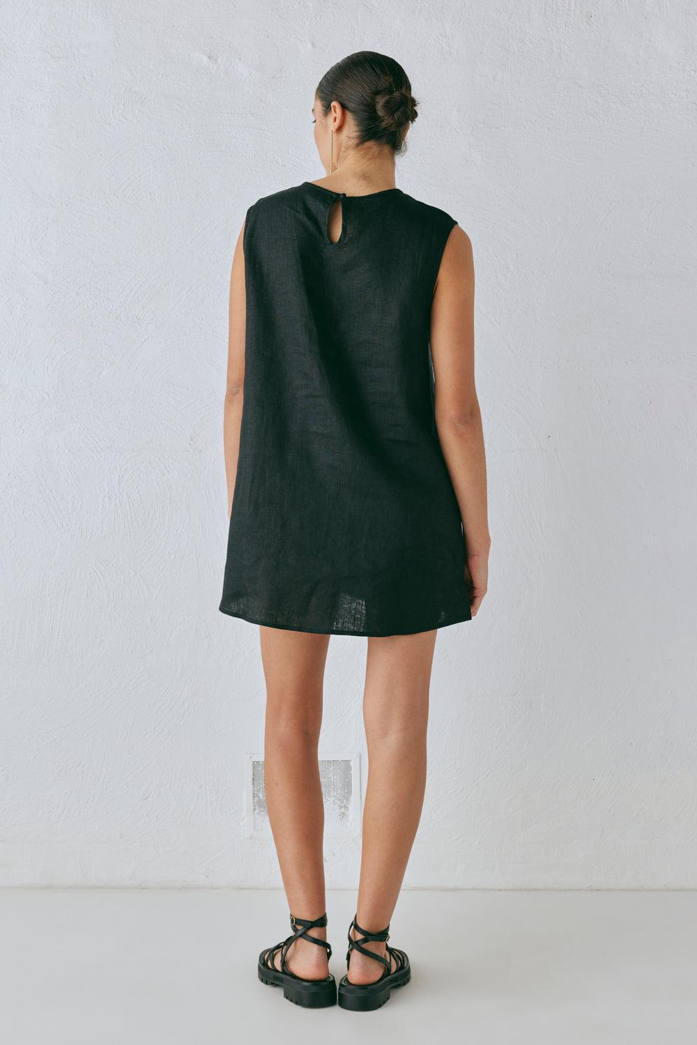Yuri Linen Mini Dress Black Product Image