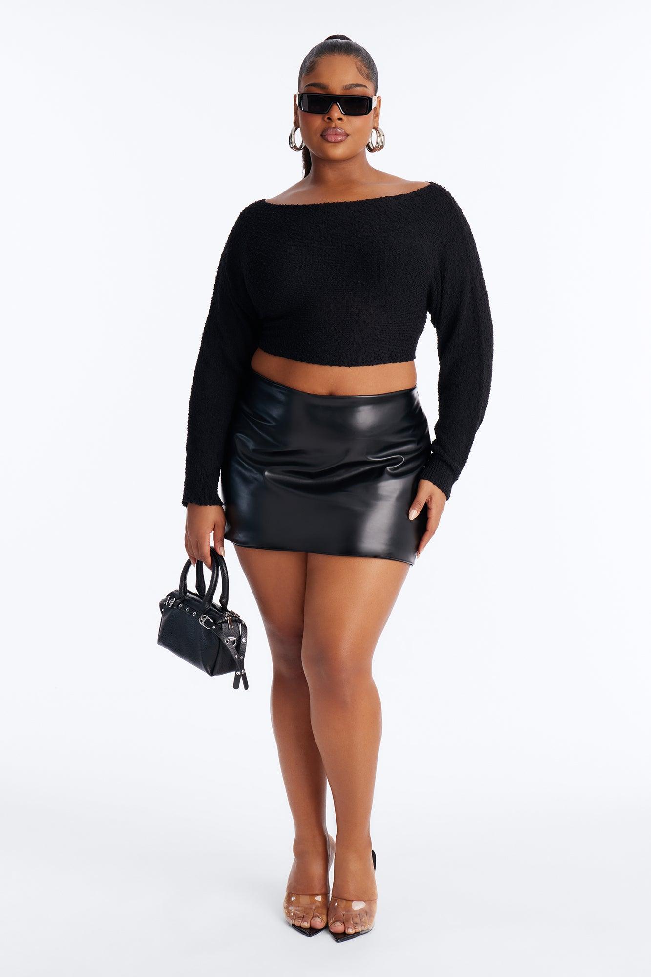 Comfy On Purpose Cropped Off Shoulder Sweater Top - Black Female Product Image