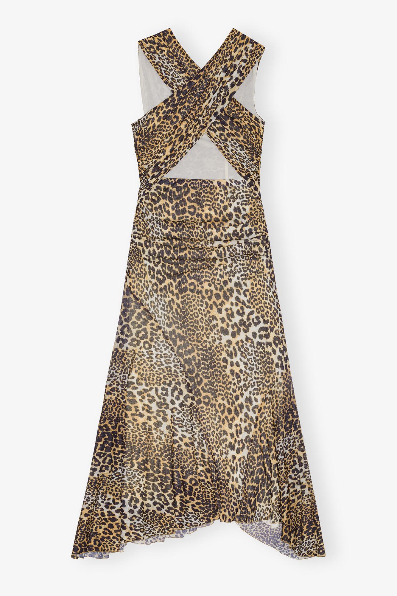 Leopard Marl Mesh Long Ruched Crossover Dress Product Image